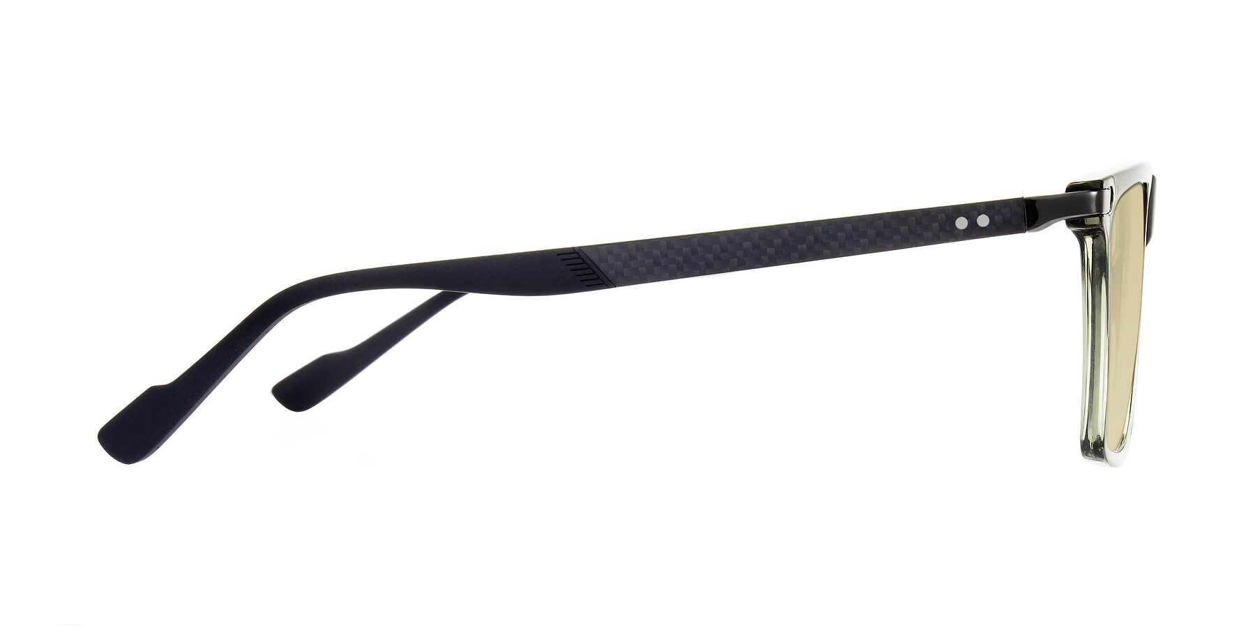 Side of Zephyr in Transparent Green/Black with Light Champagne Tinted Lenses