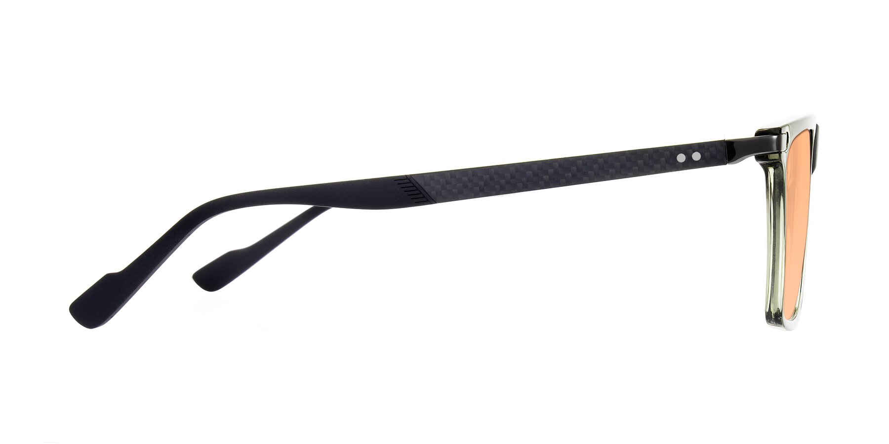 Side of Zephyr in Transparent Green/Black with Light Orange Tinted Lenses