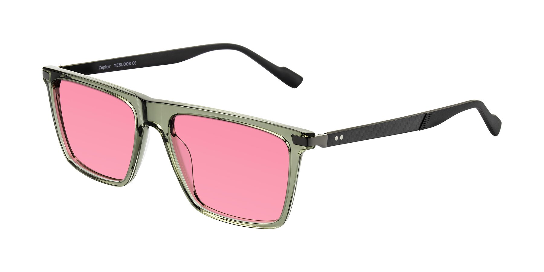 Angle of Zephyr in Transparent Green/Black with Pink Tinted Lenses