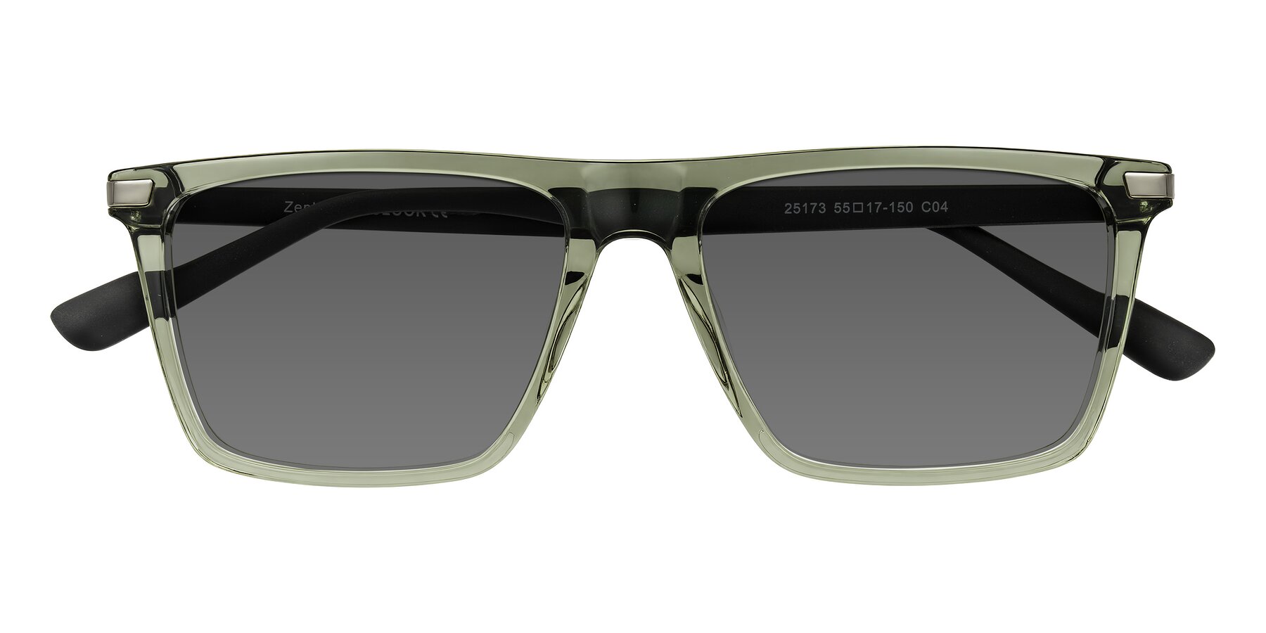 Folded Front of Zephyr in Transparent Green/Black with Medium Gray Tinted Lenses