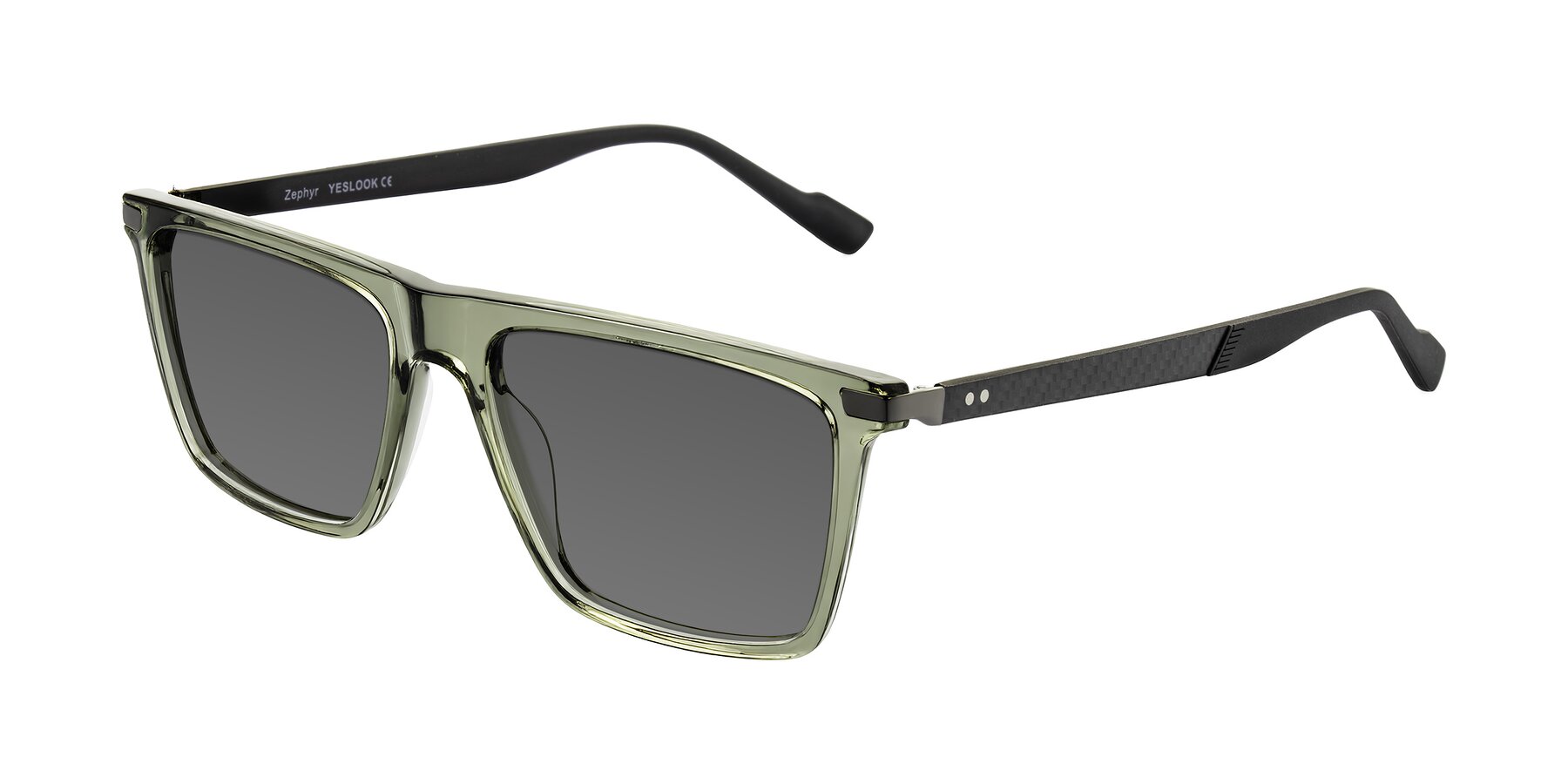 Angle of Zephyr in Transparent Green/Black with Medium Gray Tinted Lenses