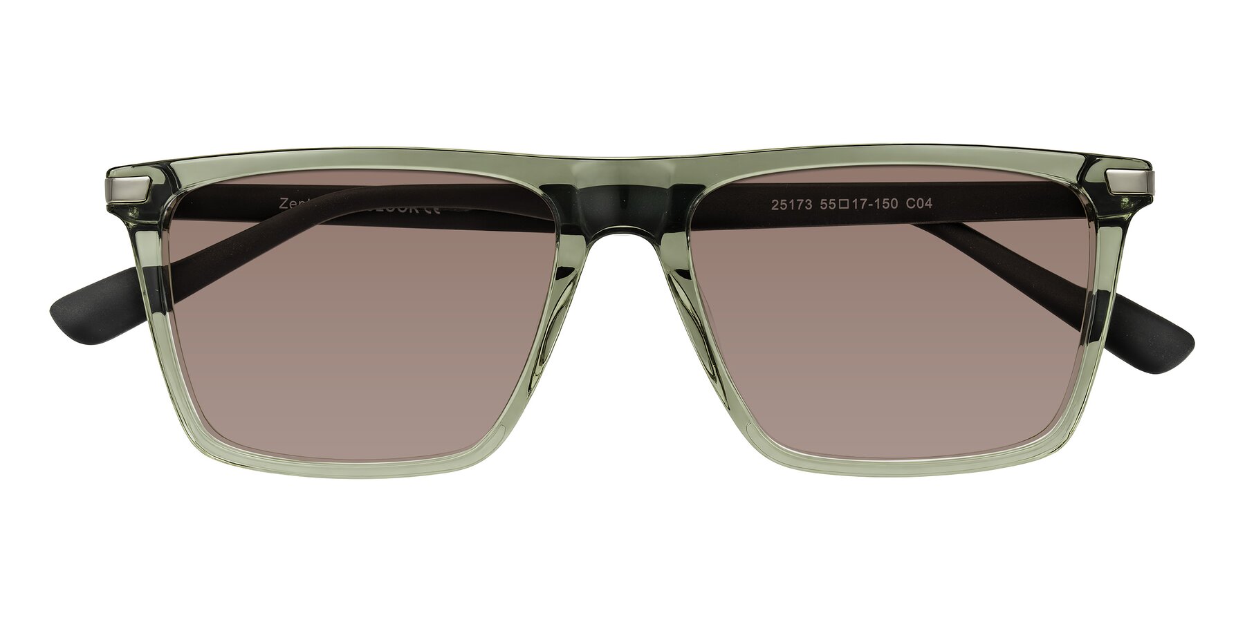 Folded Front of Zephyr in Transparent Green/Black with Medium Brown Tinted Lenses