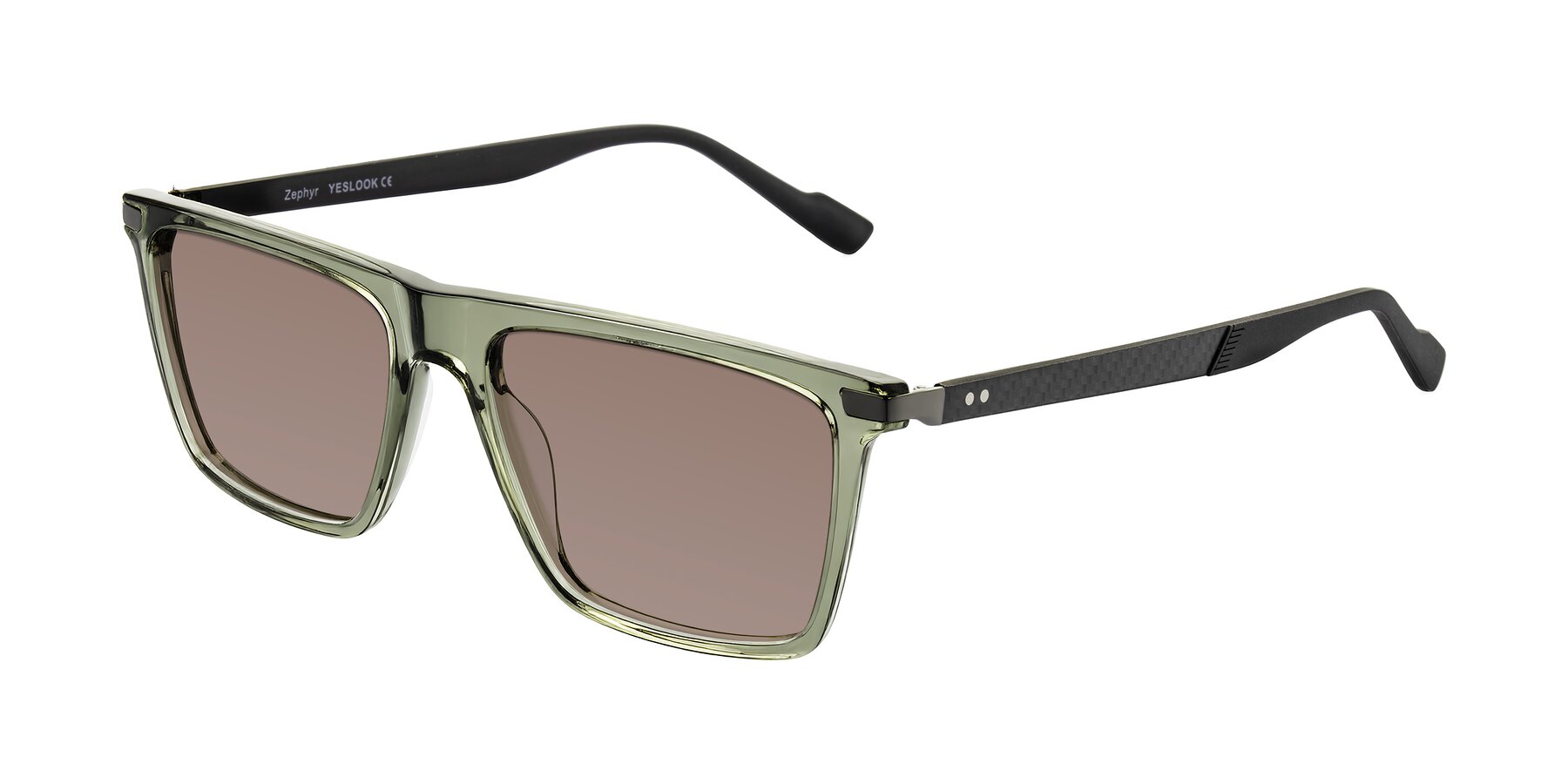 Angle of Zephyr in Transparent Green/Black with Medium Brown Tinted Lenses
