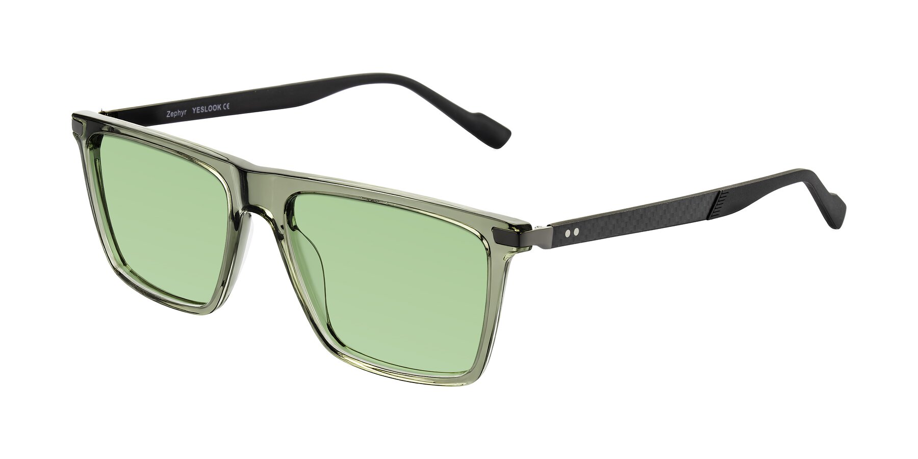 Angle of Zephyr in Transparent Green/Black with Medium Green Tinted Lenses