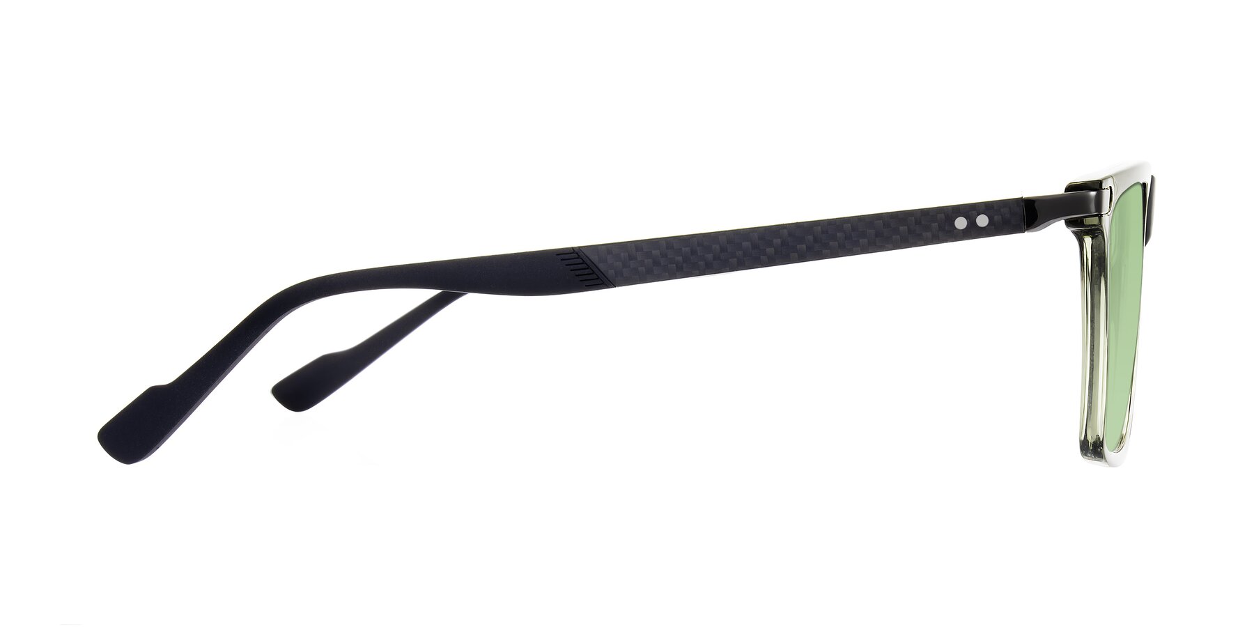 Side of Zephyr in Transparent Green/Black with Medium Green Tinted Lenses