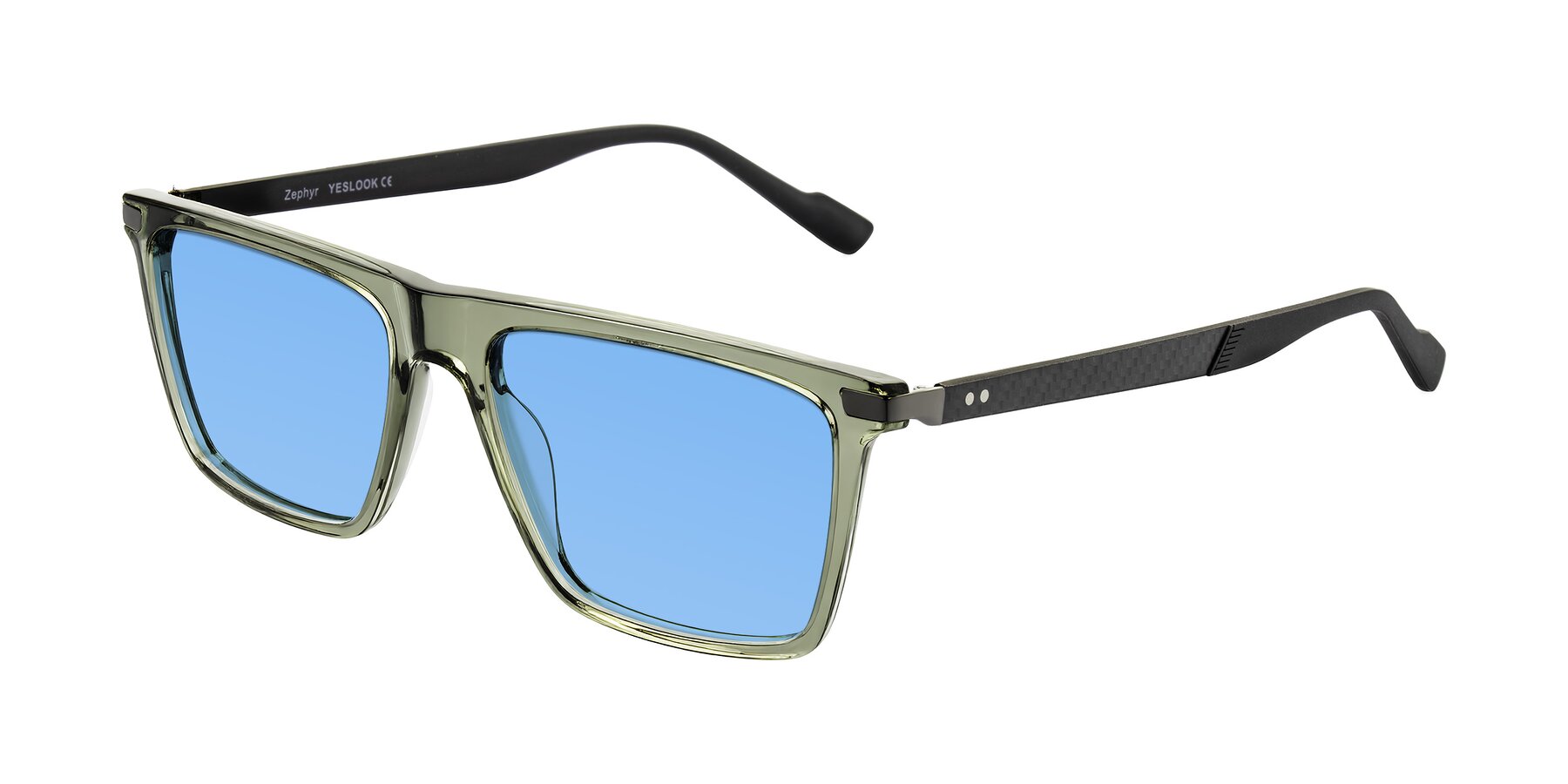 Angle of Zephyr in Transparent Green/Black with Medium Blue Tinted Lenses