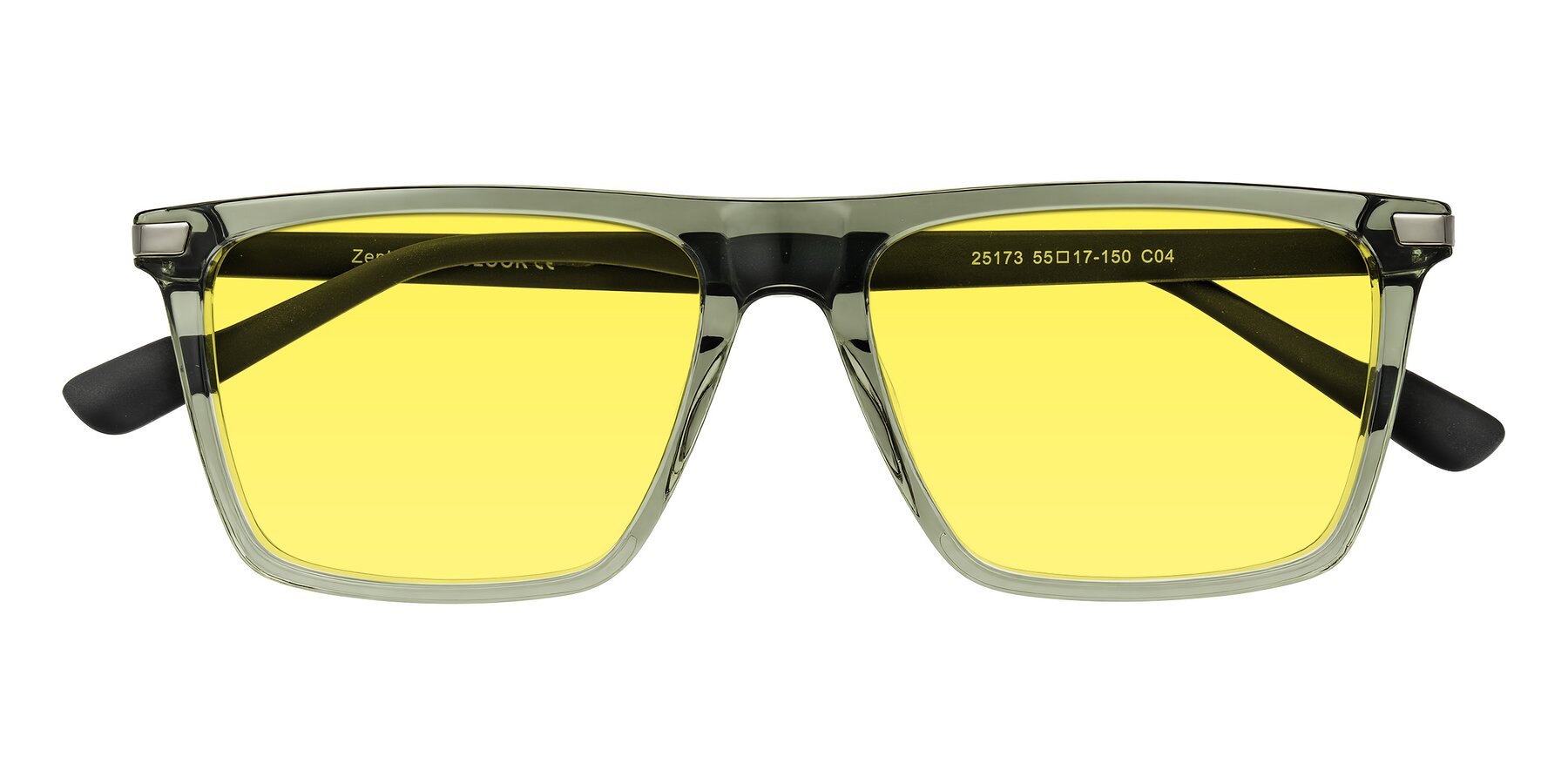Folded Front of Zephyr in Transparent Green/Black with Medium Yellow Tinted Lenses