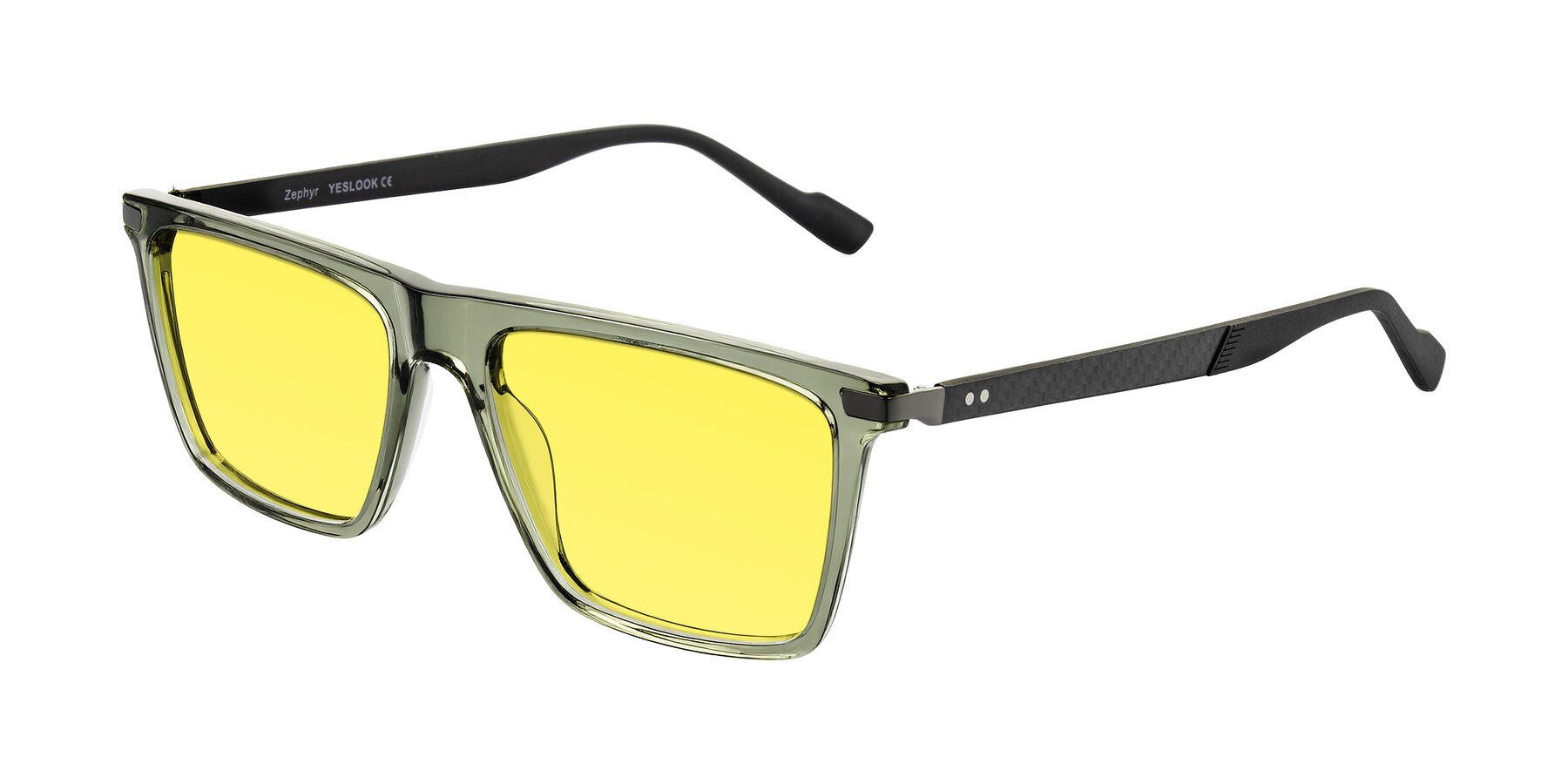 Angle of Zephyr in Transparent Green/Black with Medium Yellow Tinted Lenses
