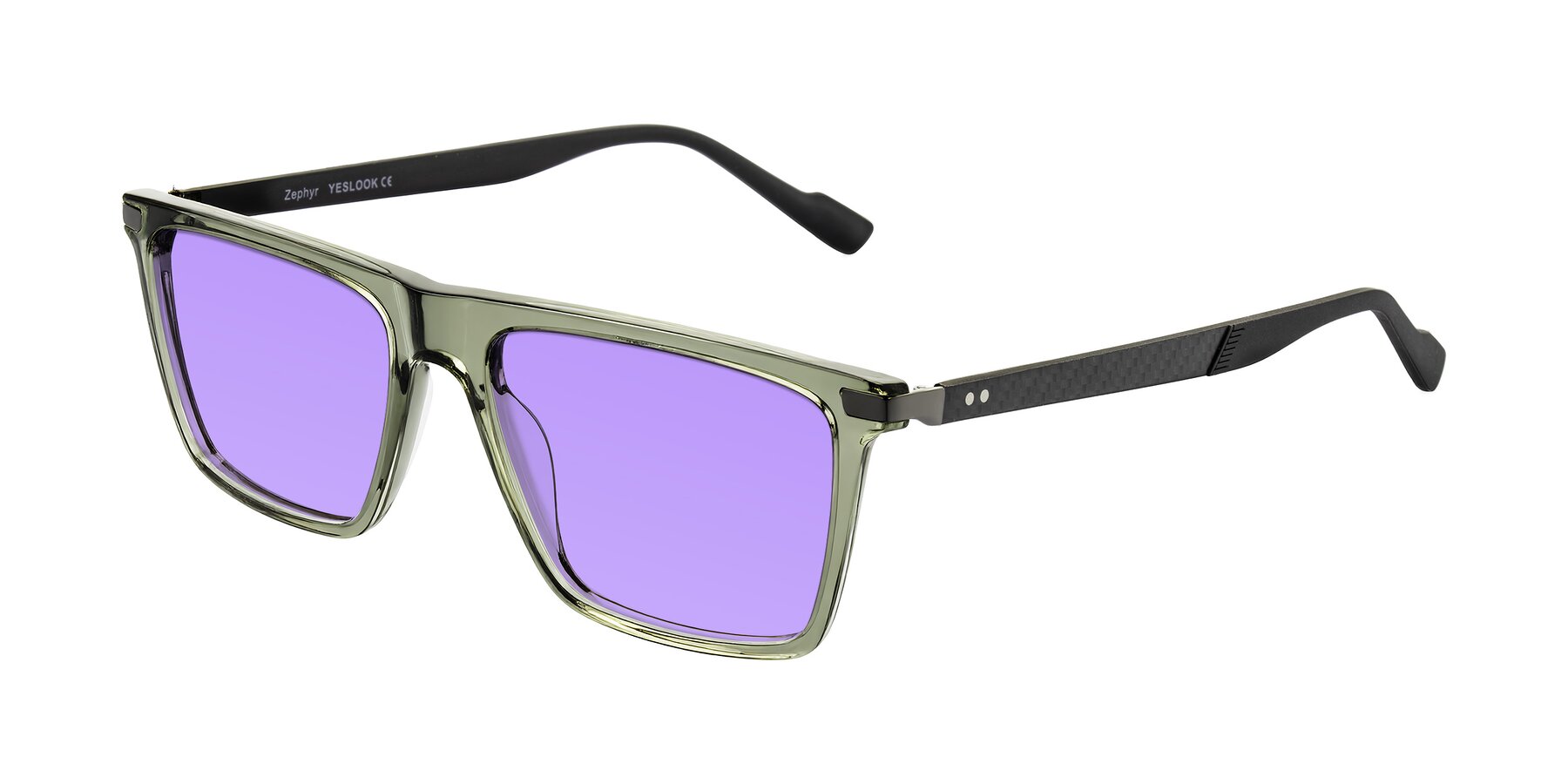 Angle of Zephyr in Transparent Green/Black with Medium Purple Tinted Lenses