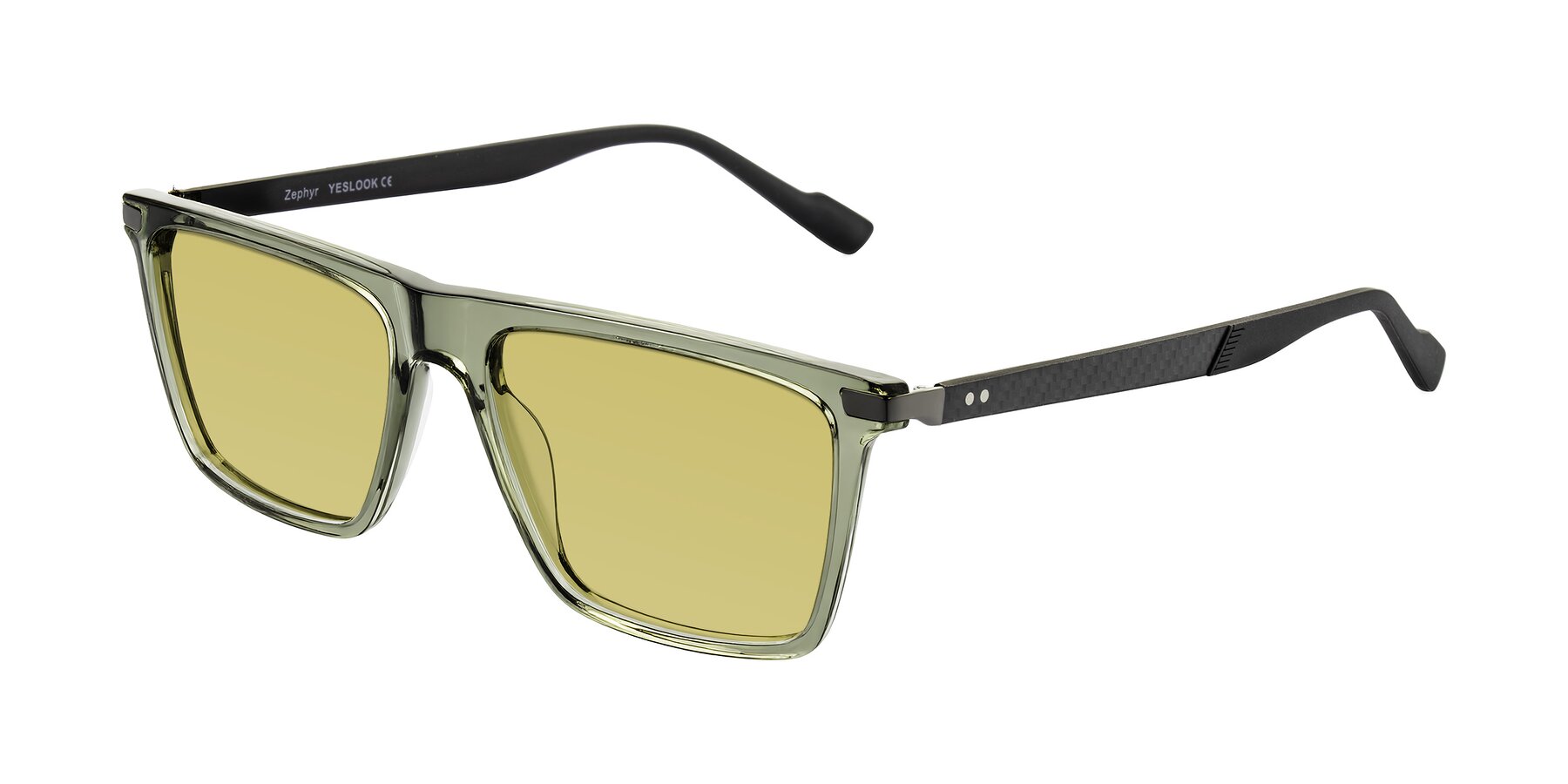 Angle of Zephyr in Transparent Green/Black with Medium Champagne Tinted Lenses