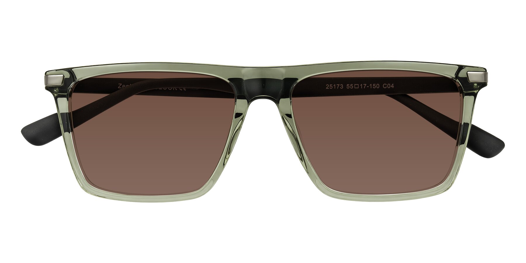 Folded Front of Zephyr in Transparent Green/Black with Brown Tinted Lenses