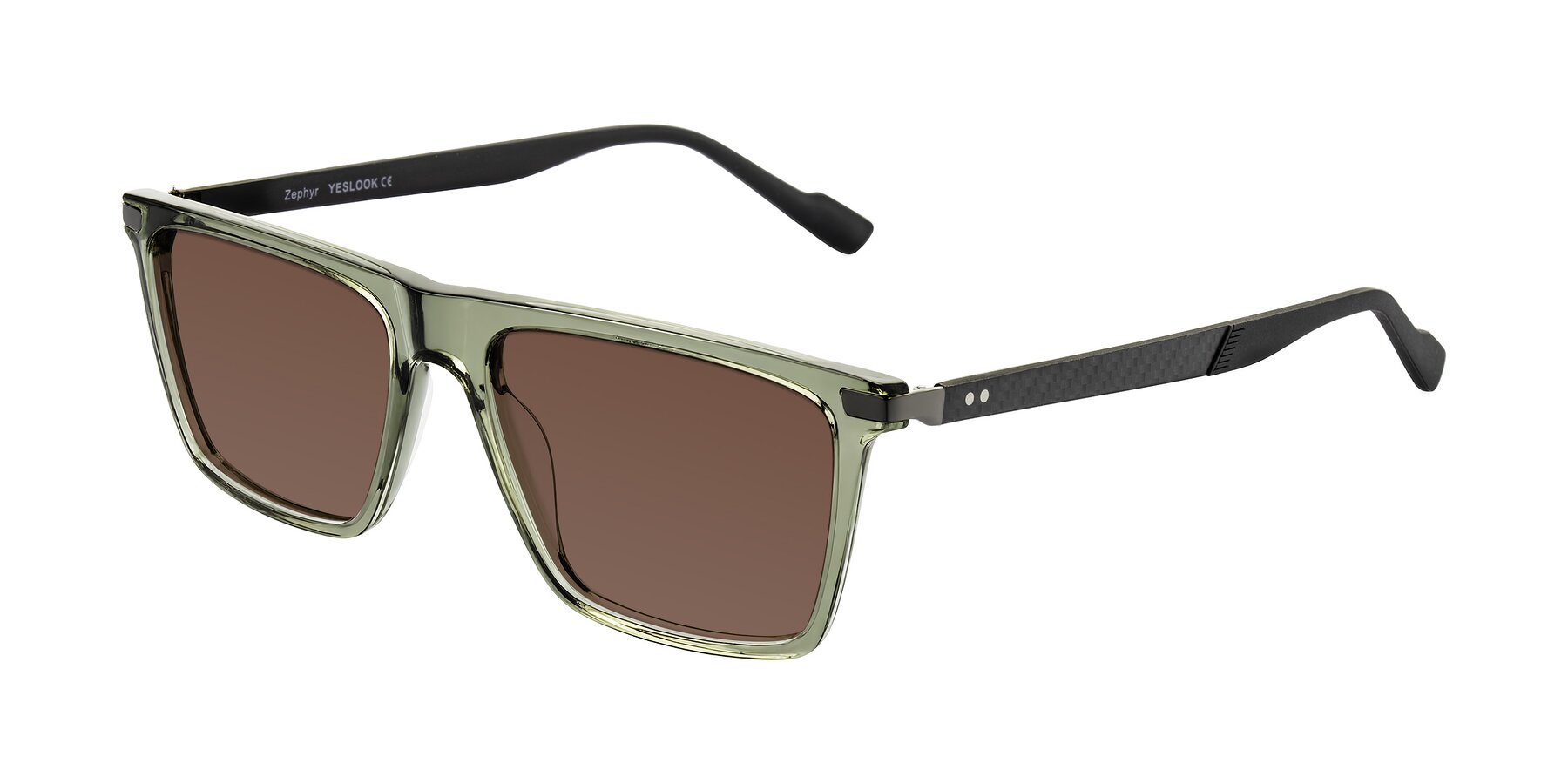 Angle of Zephyr in Transparent Green/Black with Brown Tinted Lenses