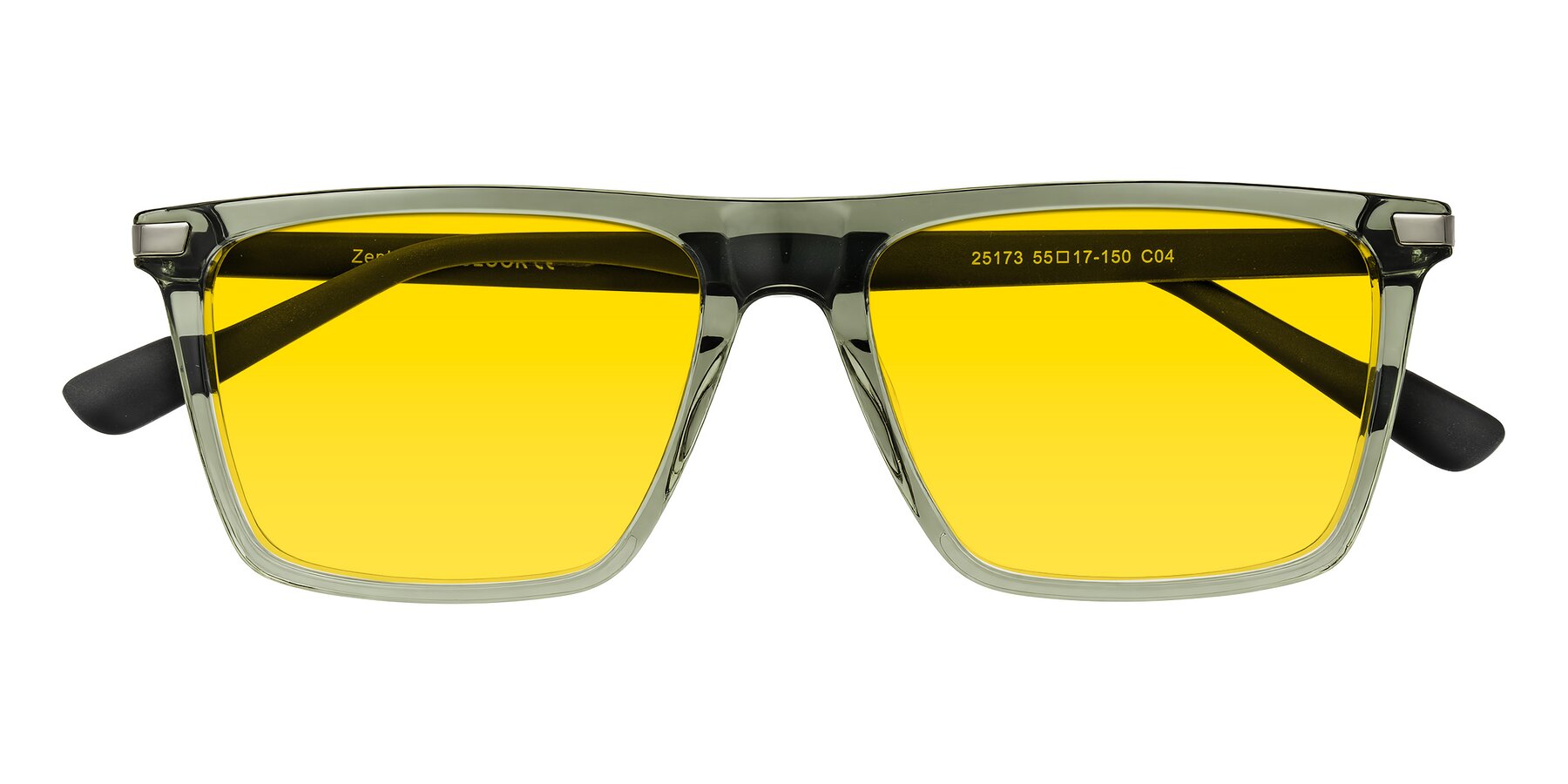 Folded Front of Zephyr in Transparent Green/Black with Yellow Tinted Lenses