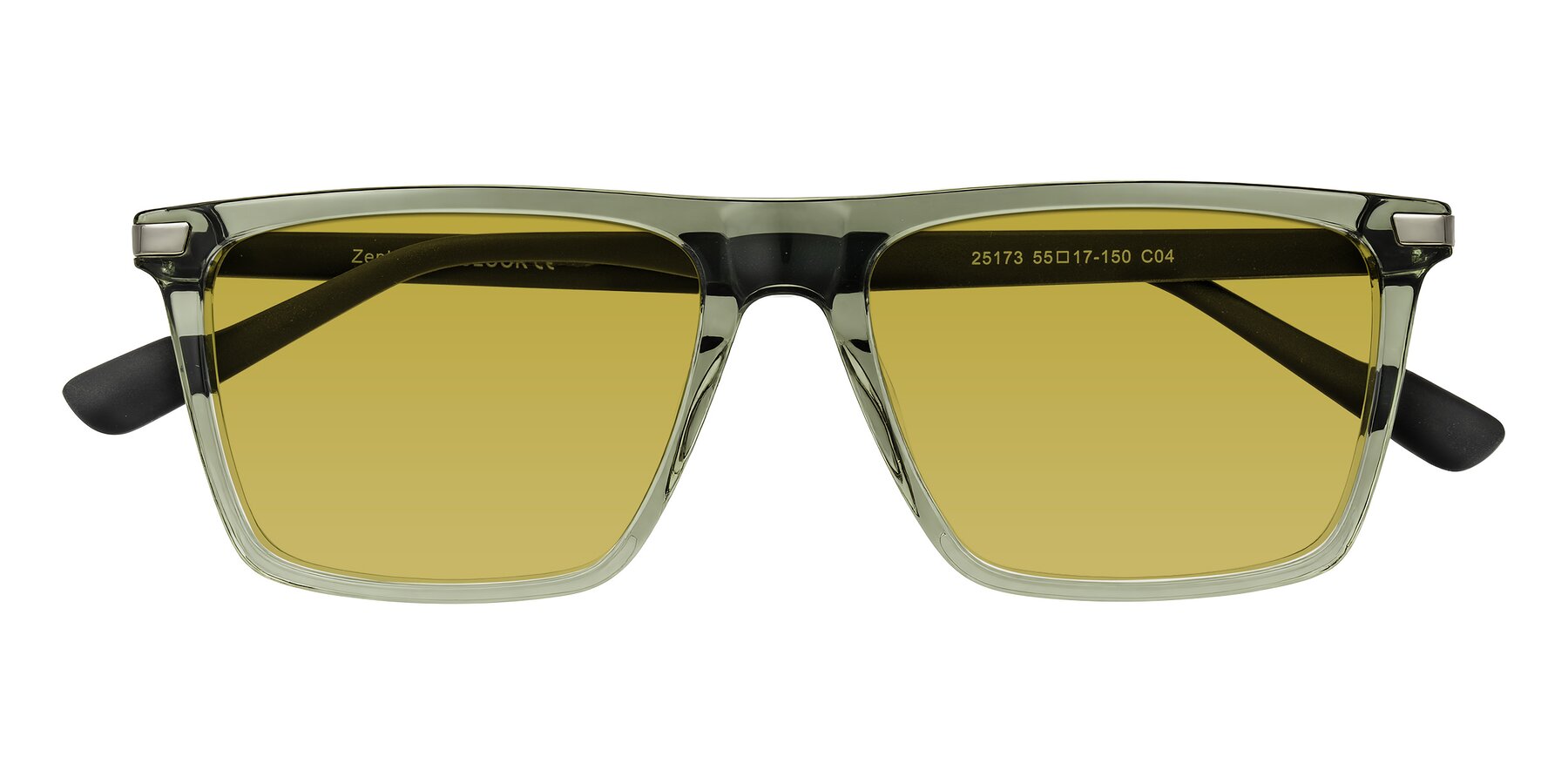 Folded Front of Zephyr in Transparent Green/Black with Champagne Tinted Lenses