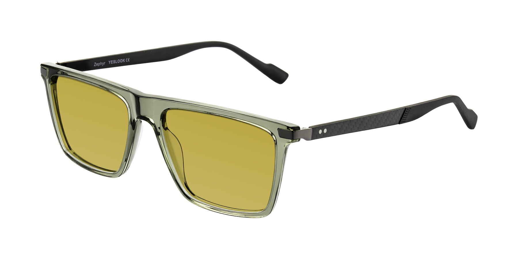 Angle of Zephyr in Transparent Green/Black with Champagne Tinted Lenses