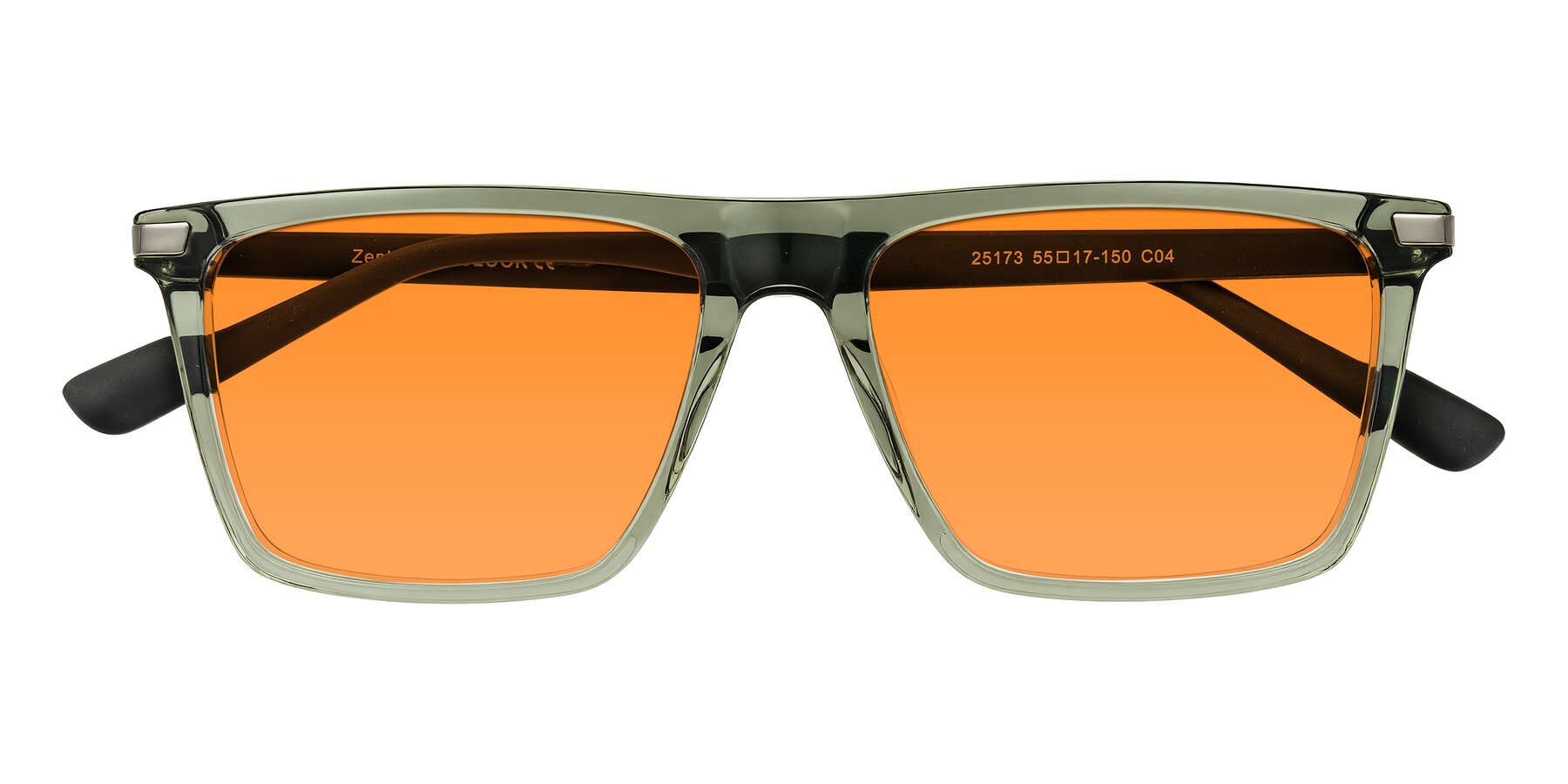 Folded Front of Zephyr in Transparent Green/Black with Orange Tinted Lenses