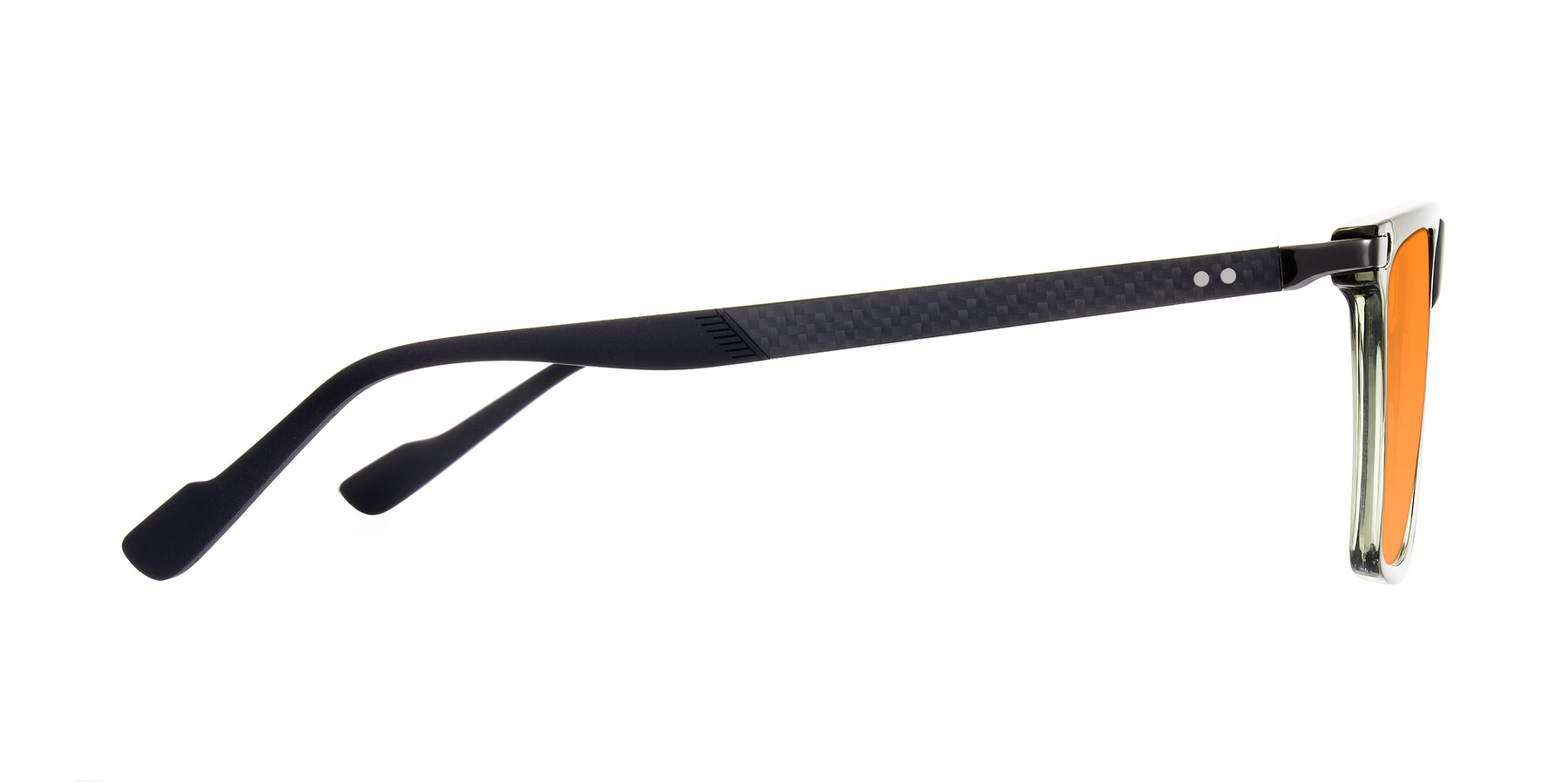 Side of Zephyr in Transparent Green/Black with Orange Tinted Lenses