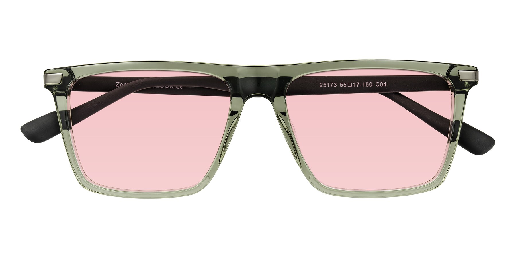 Folded Front of Zephyr in Transparent Green/Black with Light Garnet Tinted Lenses