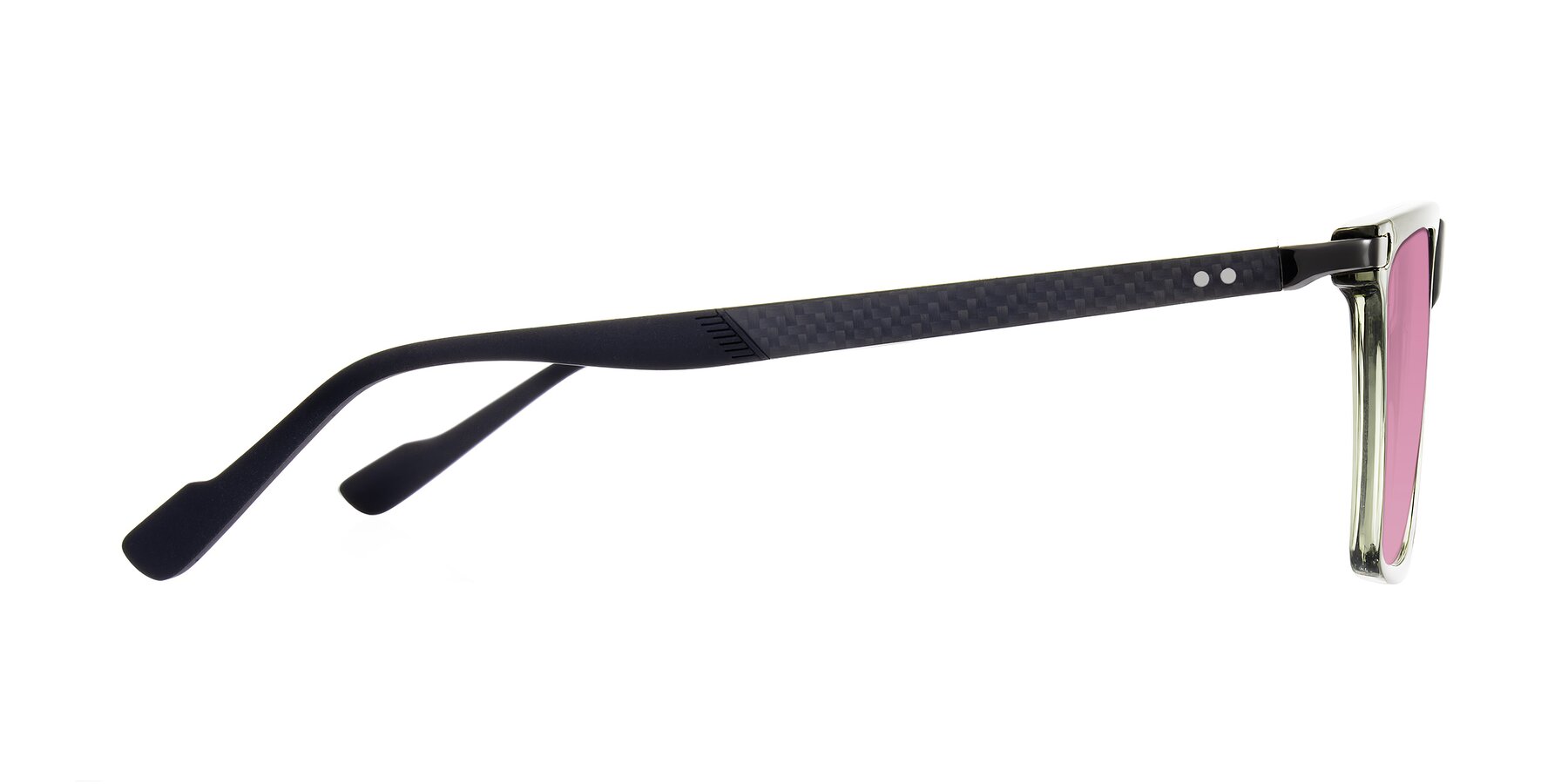 Side of Zephyr in Transparent Green/Black with Medium Wine Tinted Lenses