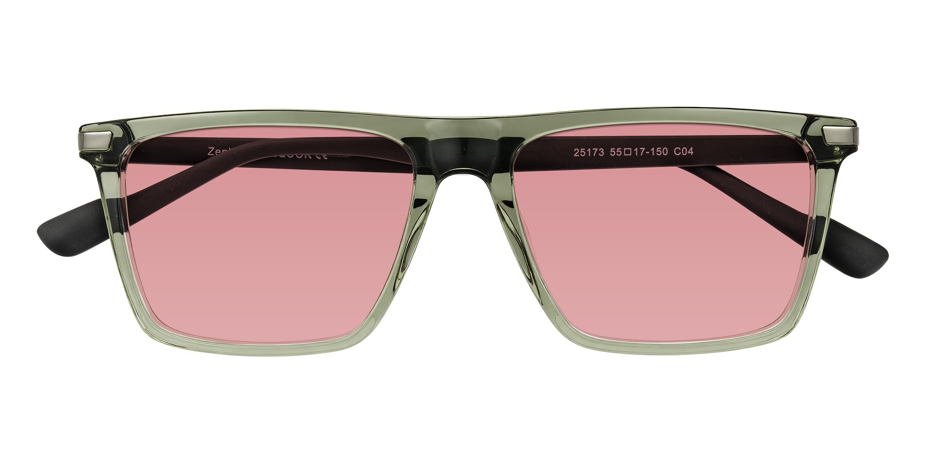 Folded Front of Zephyr in Transparent Green/Black with Medium Garnet Tinted Lenses
