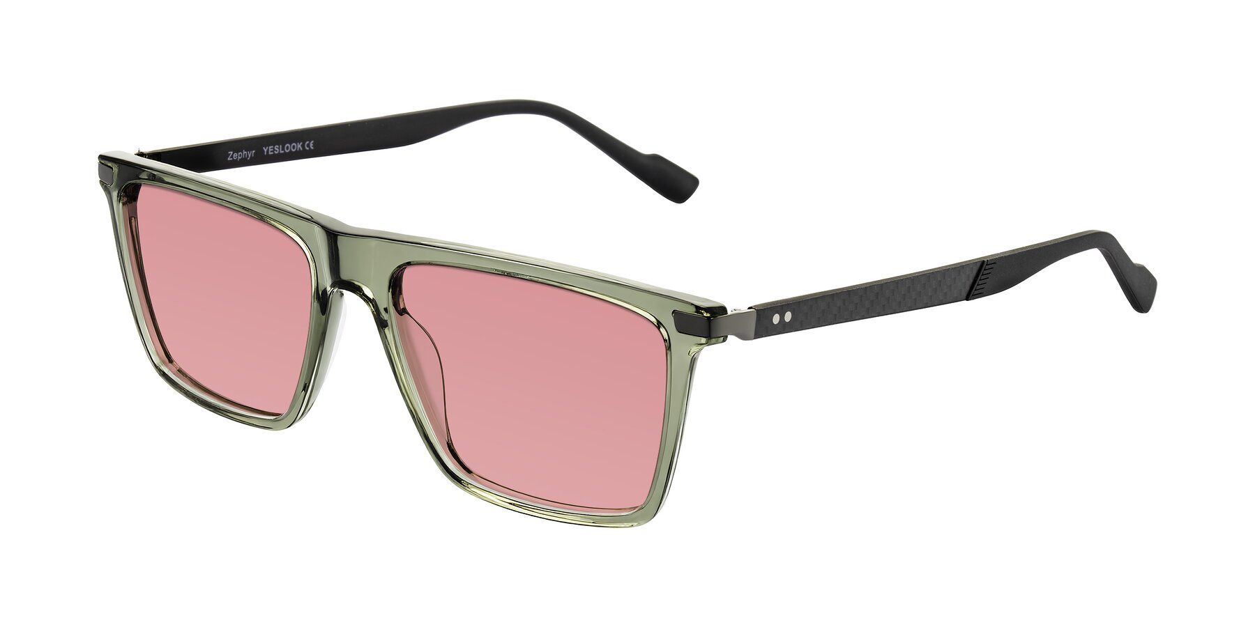 Angle of Zephyr in Transparent Green/Black with Medium Garnet Tinted Lenses
