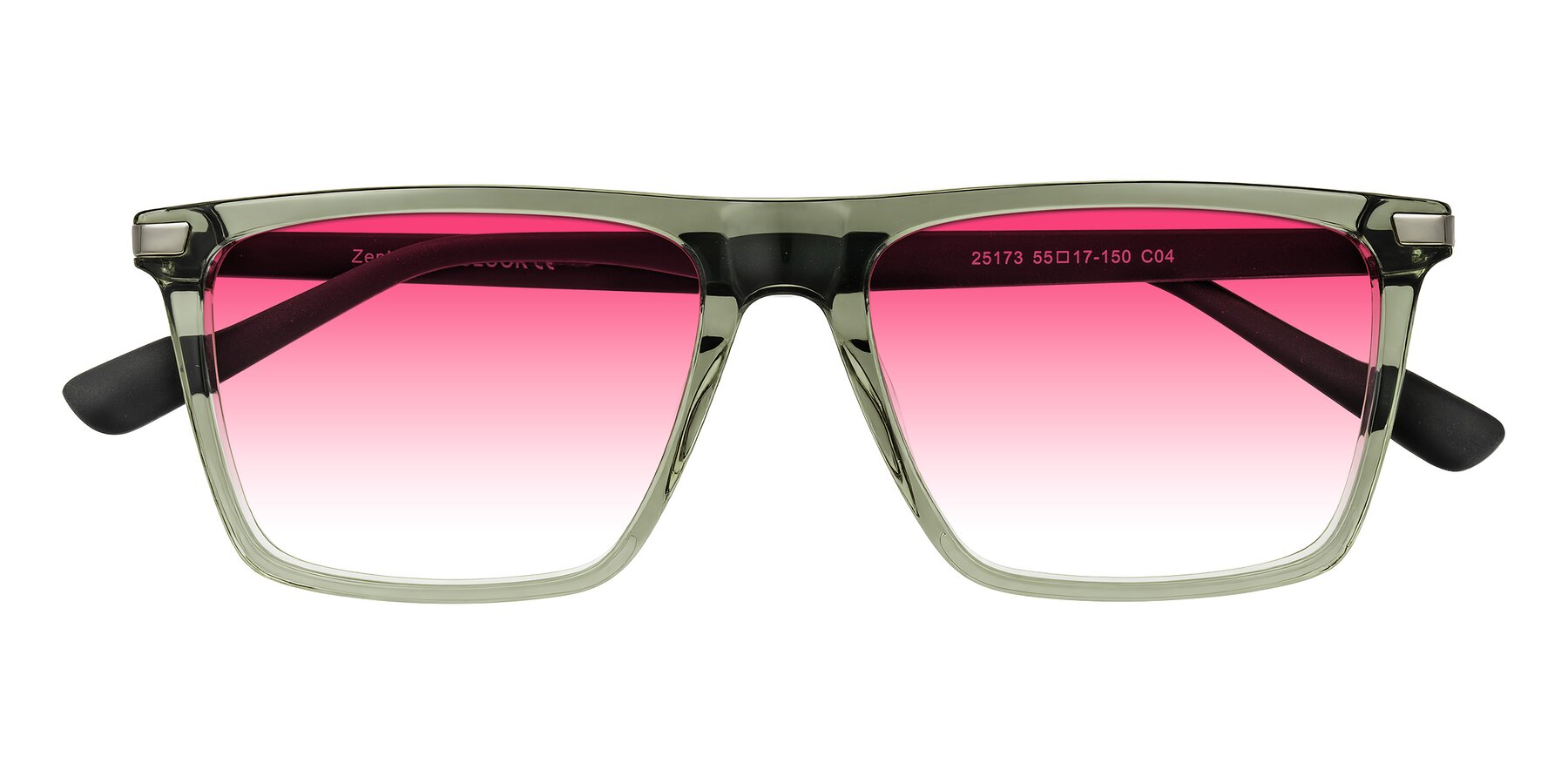 Folded Front of Zephyr in Transparent Green/Black with Pink Gradient Lenses