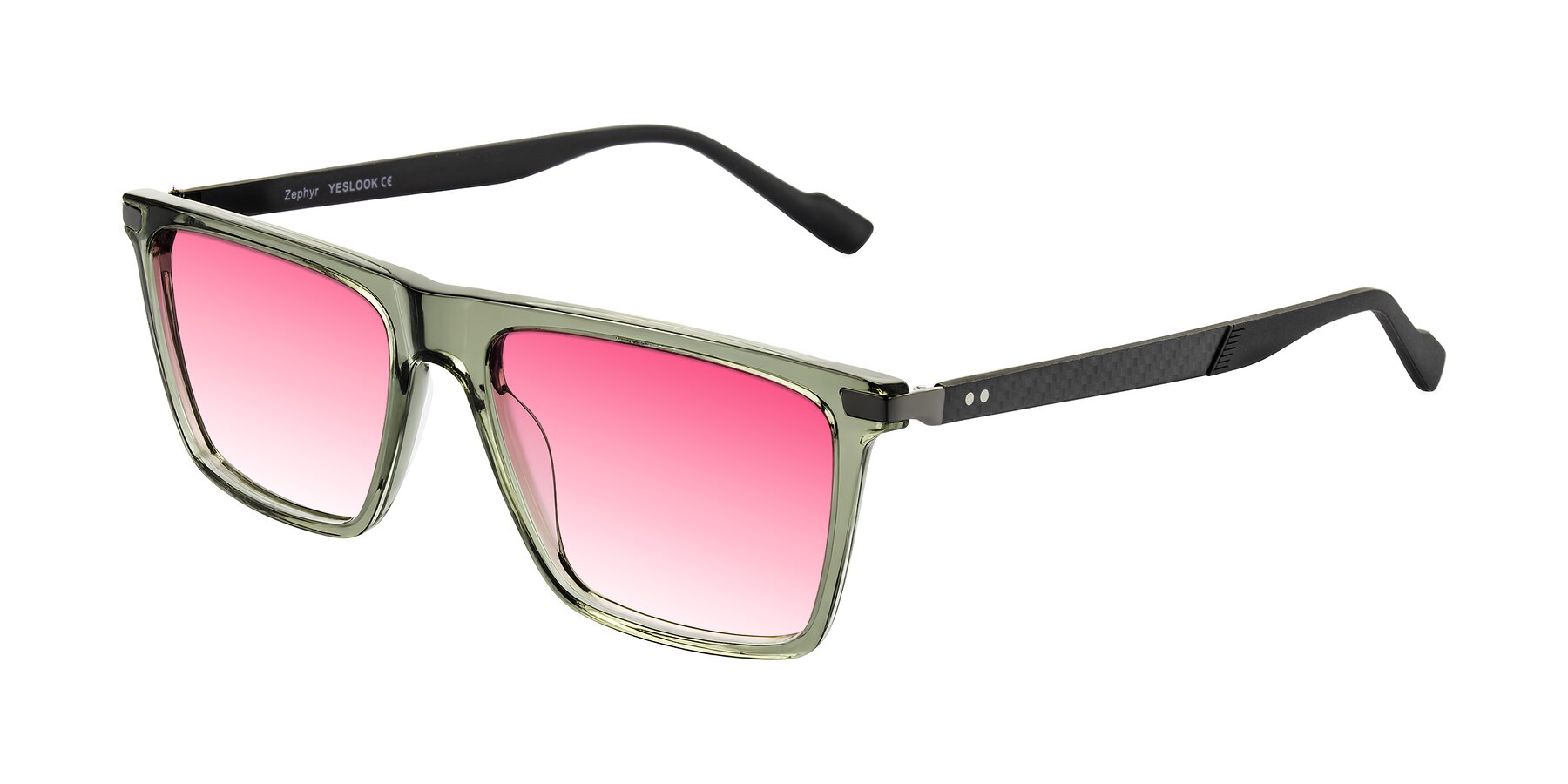 Angle of Zephyr in Transparent Green/Black with Pink Gradient Lenses