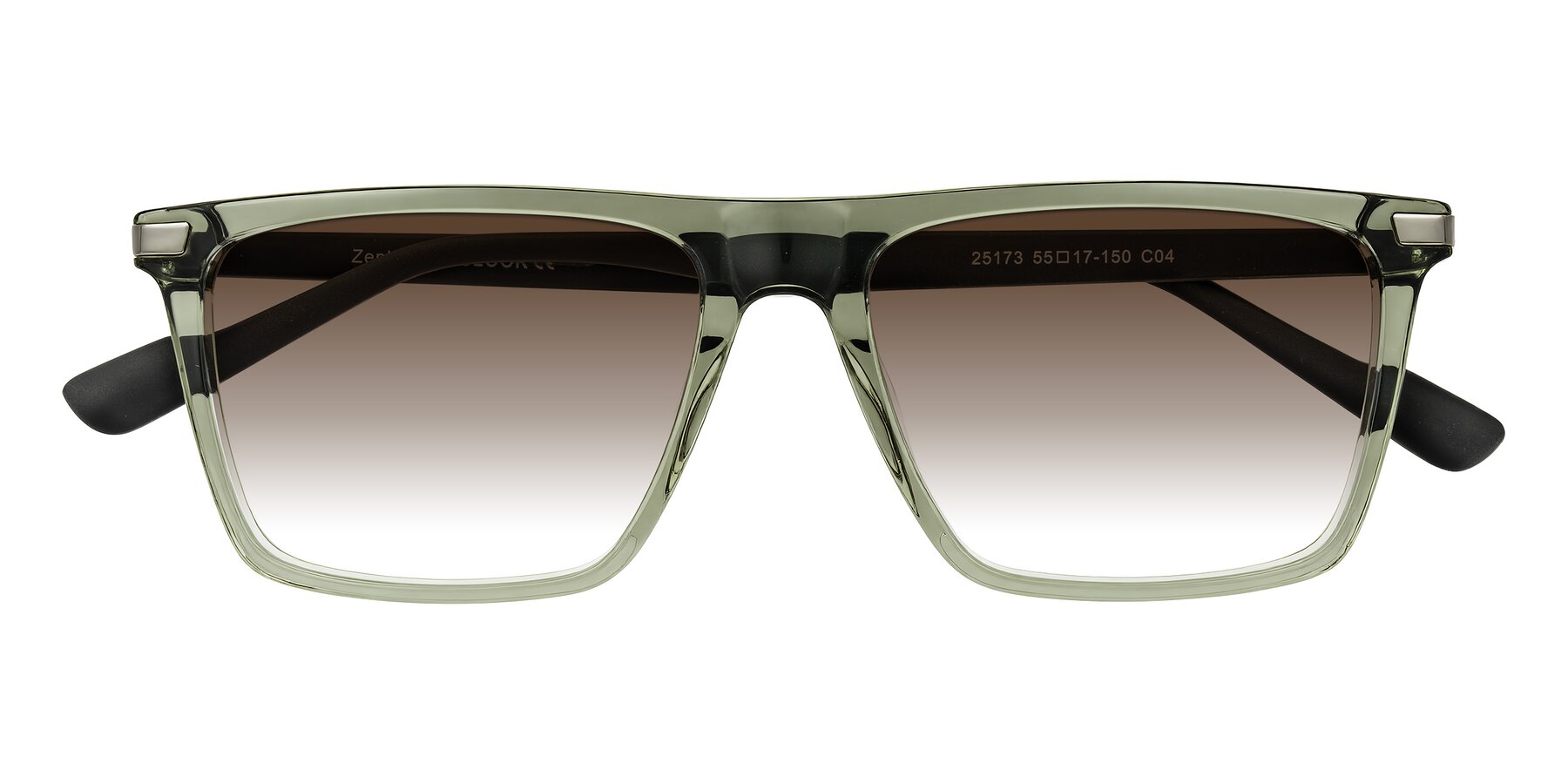 Folded Front of Zephyr in Transparent Green/Black with Brown Gradient Lenses