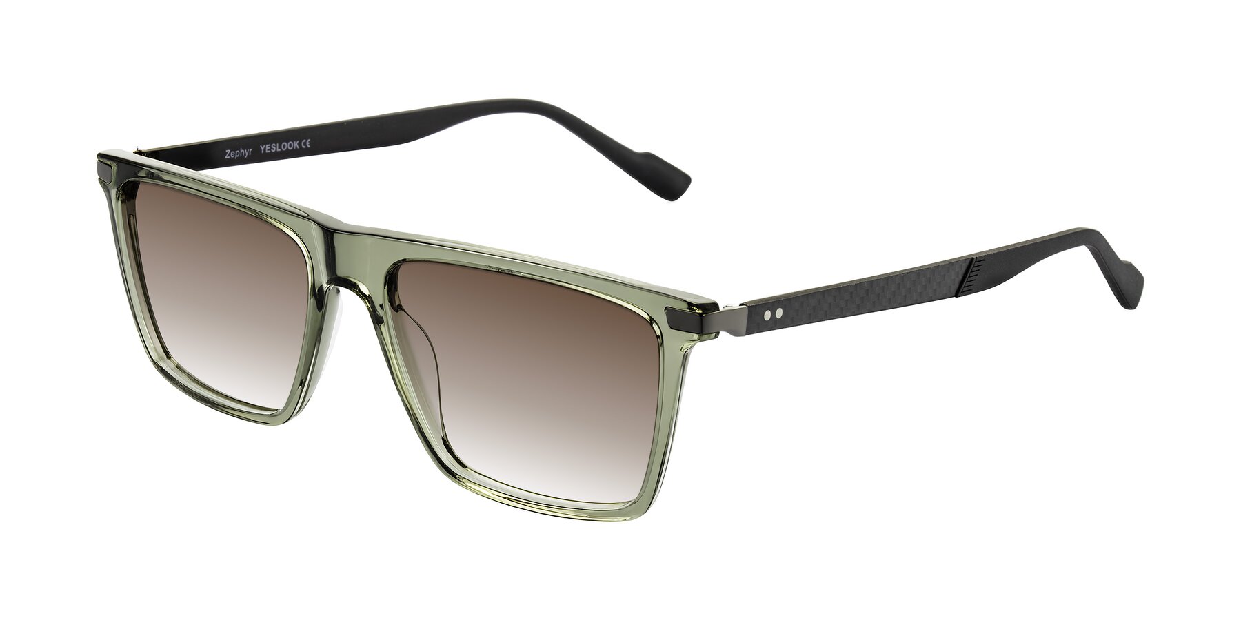 Angle of Zephyr in Transparent Green/Black with Brown Gradient Lenses