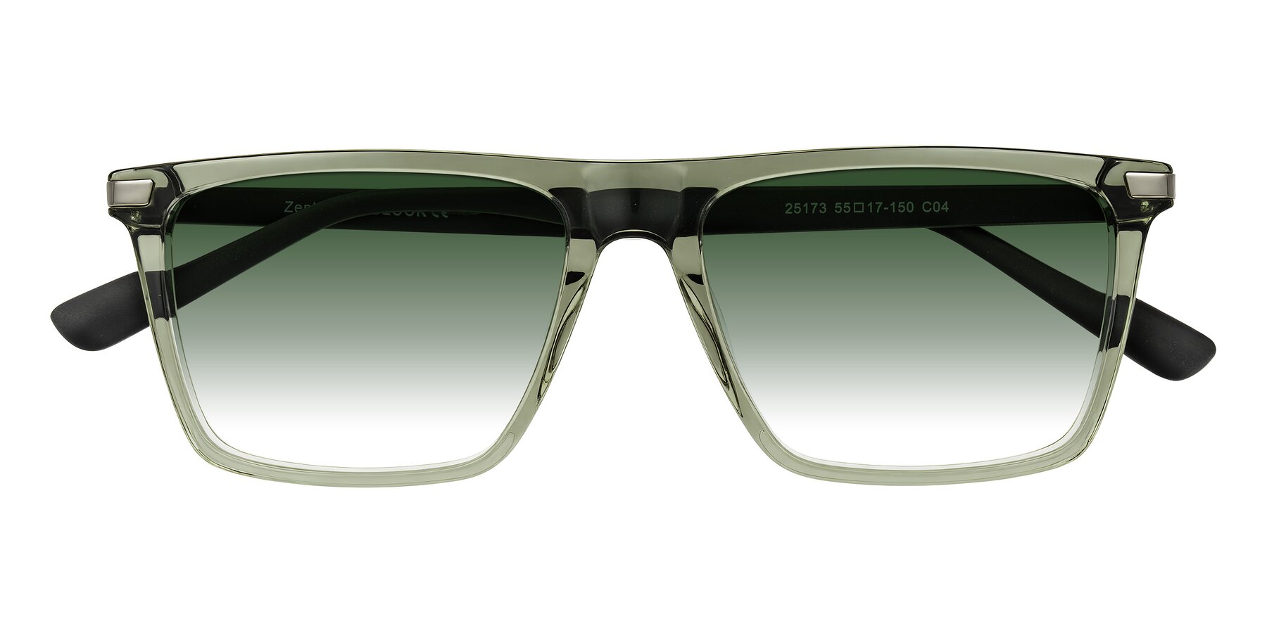 Folded Front of Zephyr in Transparent Green/Black with Green Gradient Lenses