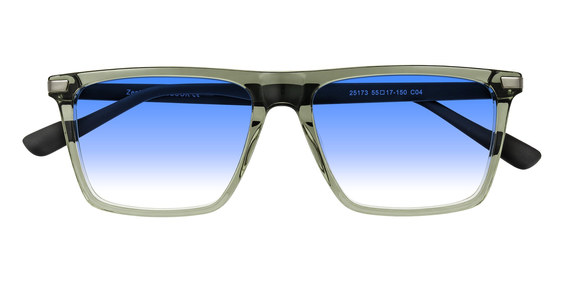 Folded Front of Zephyr in Transparent Green/Black with Blue Gradient Lenses