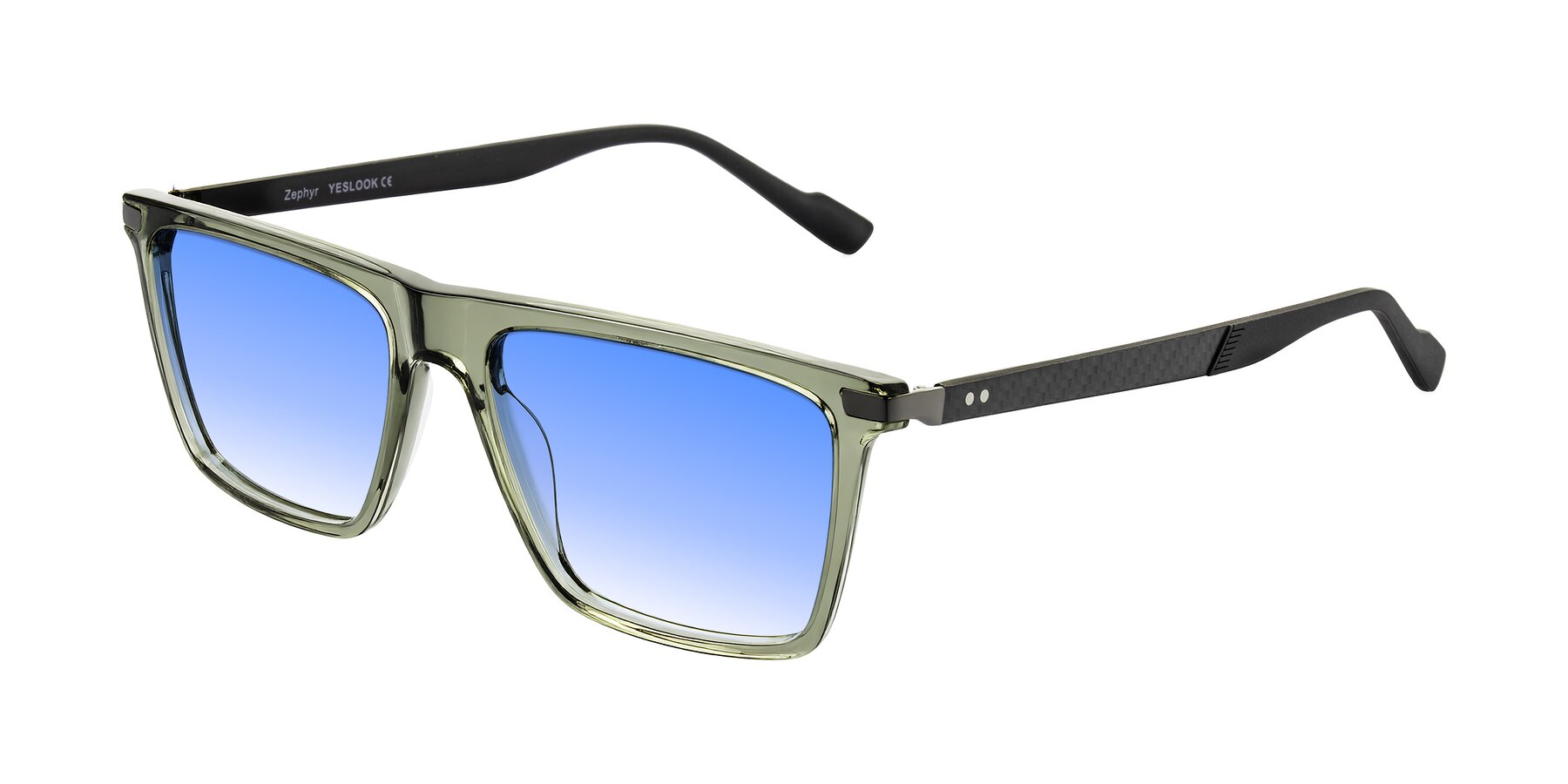 Angle of Zephyr in Transparent Green/Black with Blue Gradient Lenses