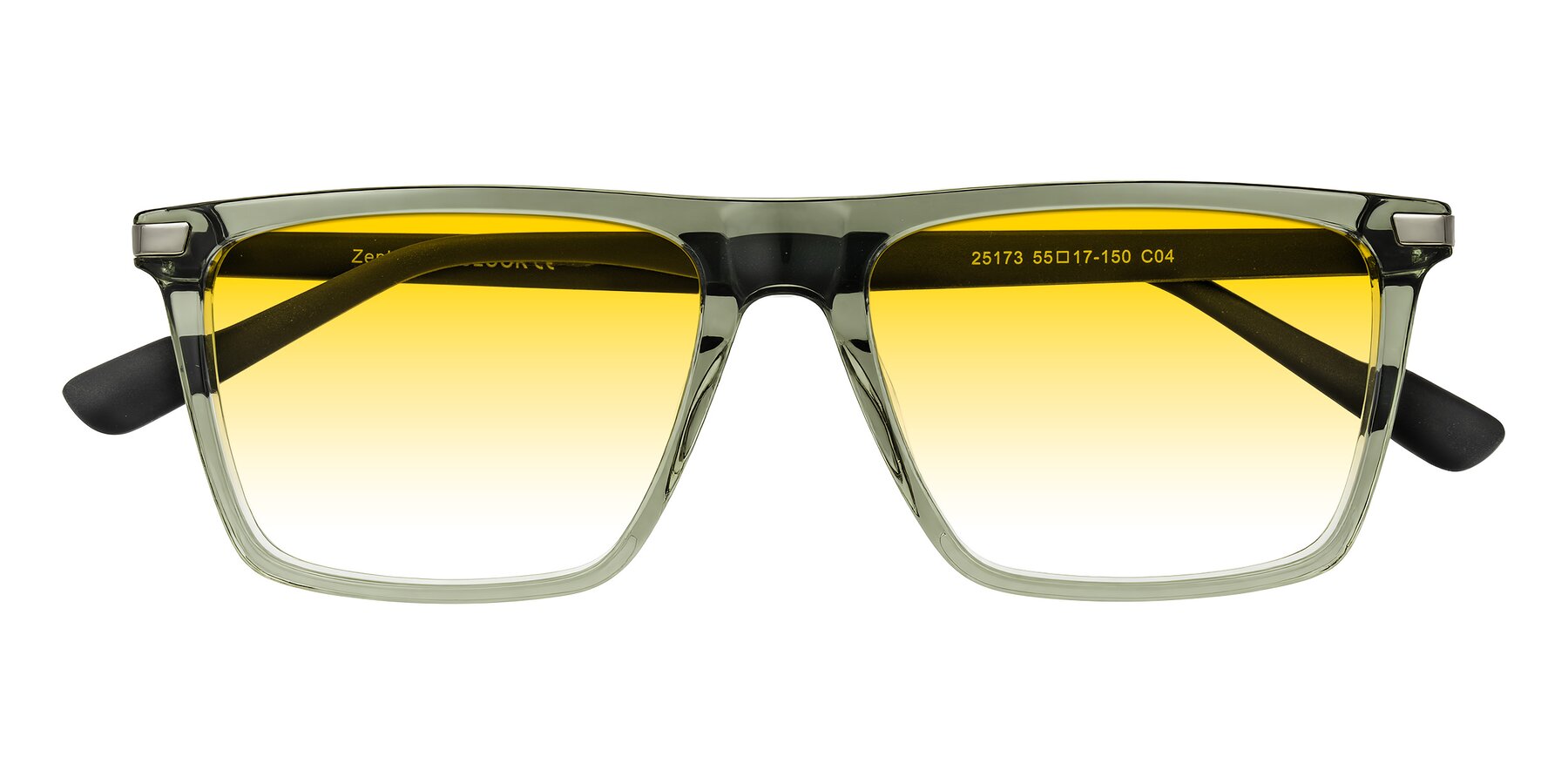 Folded Front of Zephyr in Transparent Green/Black with Yellow Gradient Lenses
