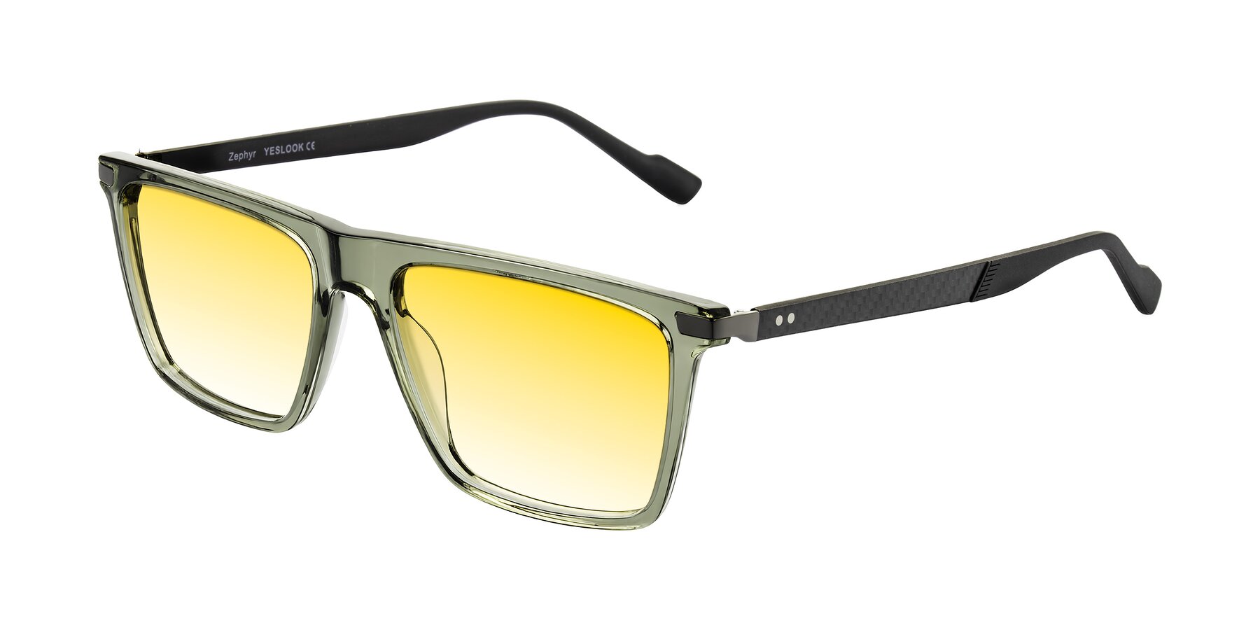 Angle of Zephyr in Transparent Green/Black with Yellow Gradient Lenses