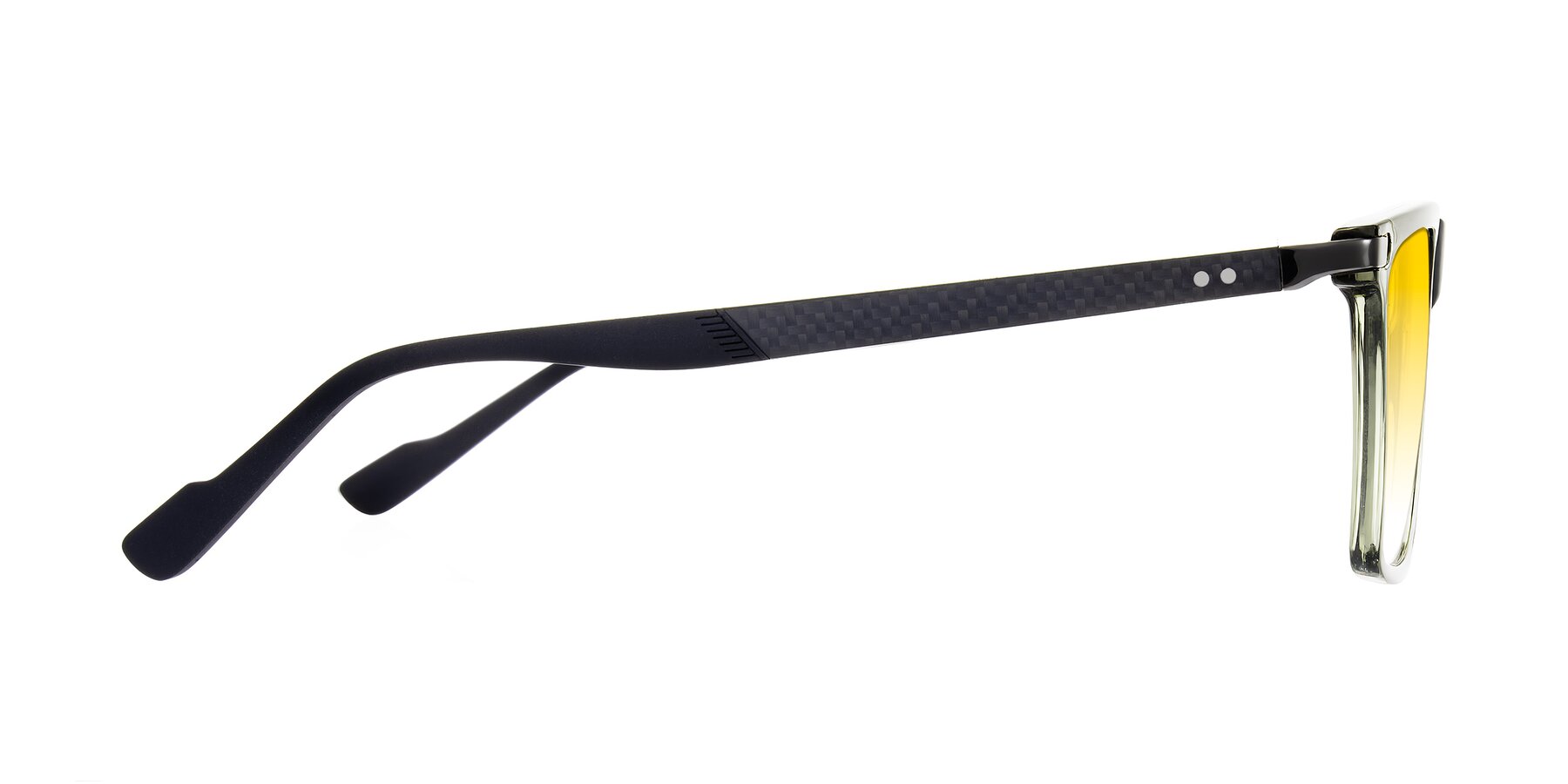 Side of Zephyr in Transparent Green/Black with Yellow Gradient Lenses