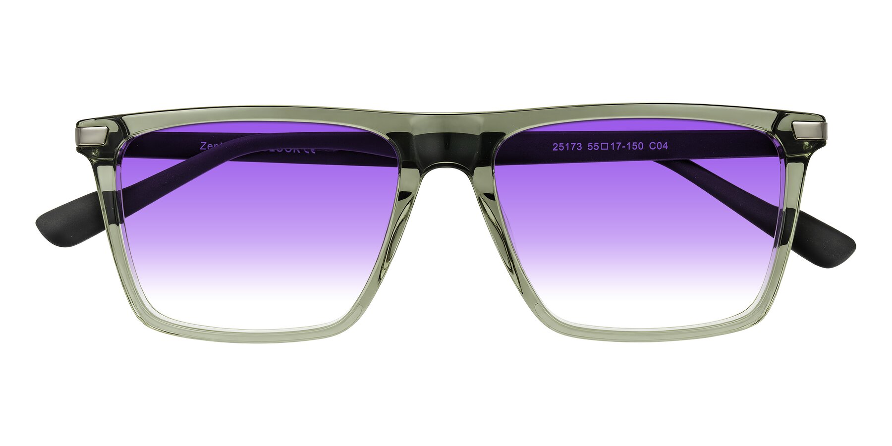 Folded Front of Zephyr in Transparent Green/Black with Purple Gradient Lenses