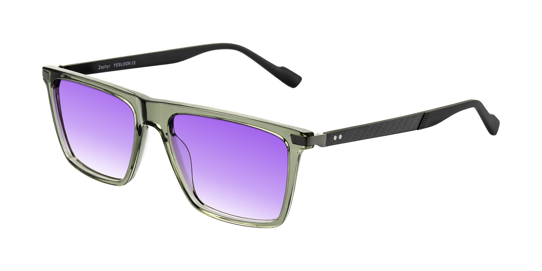 Angle of Zephyr in Transparent Green/Black with Purple Gradient Lenses