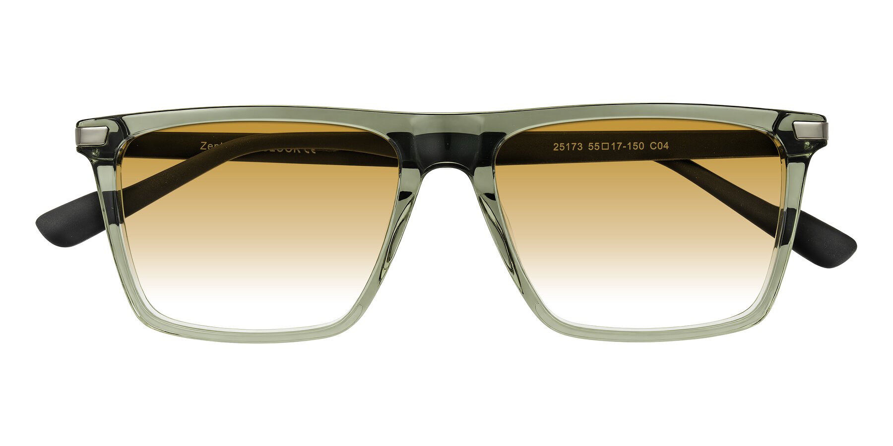 Folded Front of Zephyr in Transparent Green/Black with Champagne Gradient Lenses