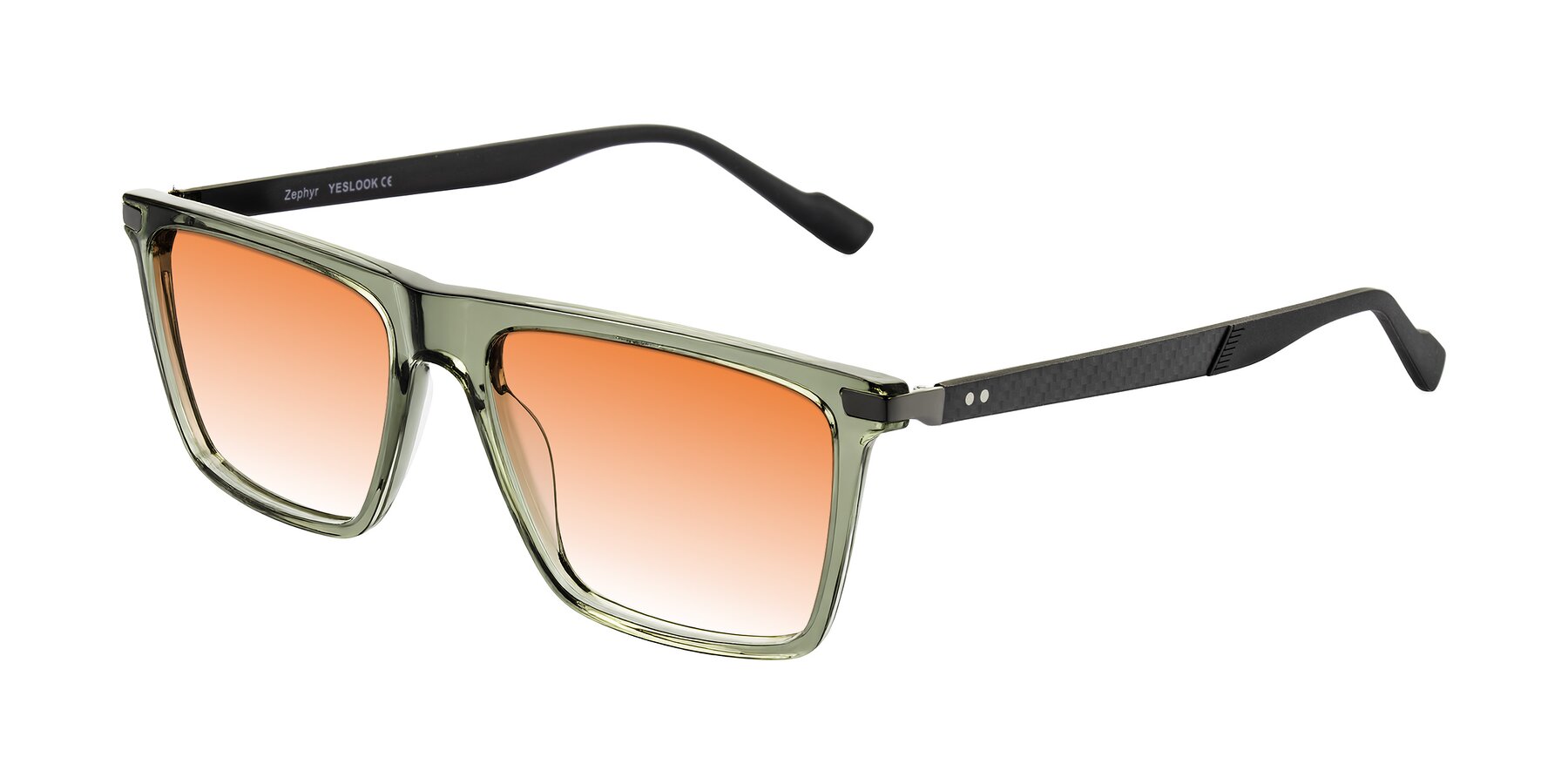 Angle of Zephyr in Transparent Green/Black with Orange Gradient Lenses