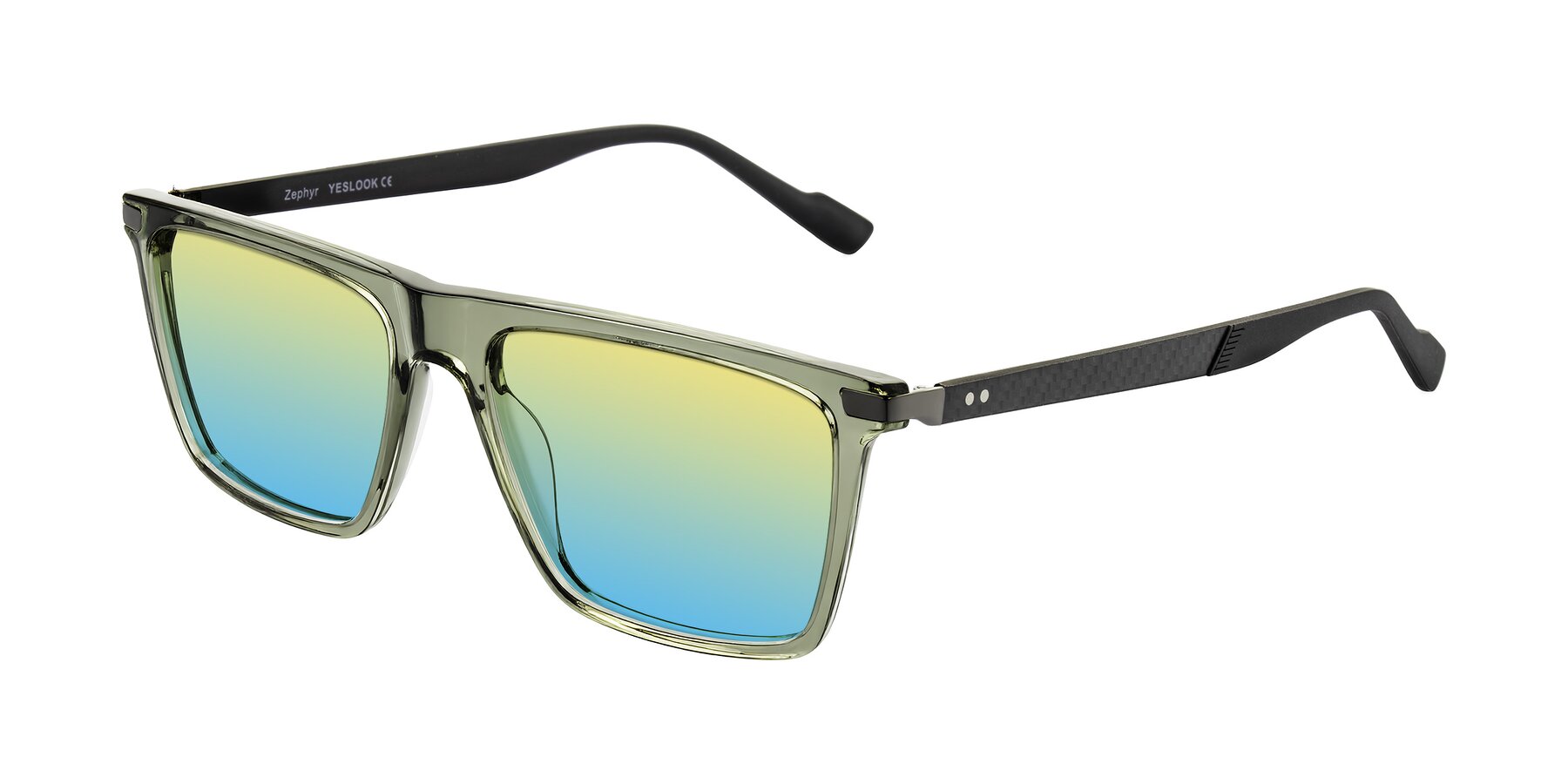 Angle of Zephyr in Transparent Green/Black with Yellow / Blue Gradient Lenses