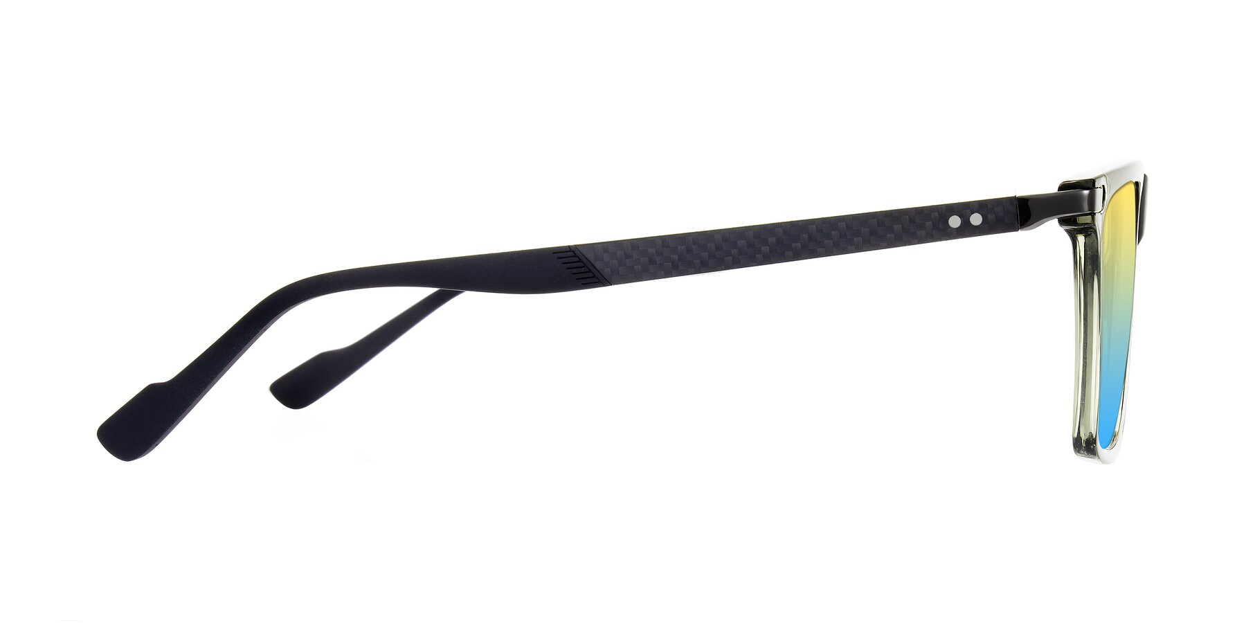 Side of Zephyr in Transparent Green/Black with Yellow / Blue Gradient Lenses