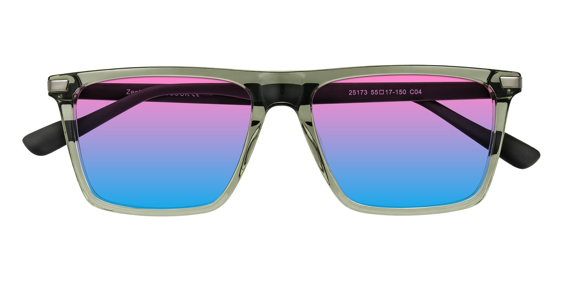 Folded Front of Zephyr in Transparent Green/Black with Pink / Blue Gradient Lenses