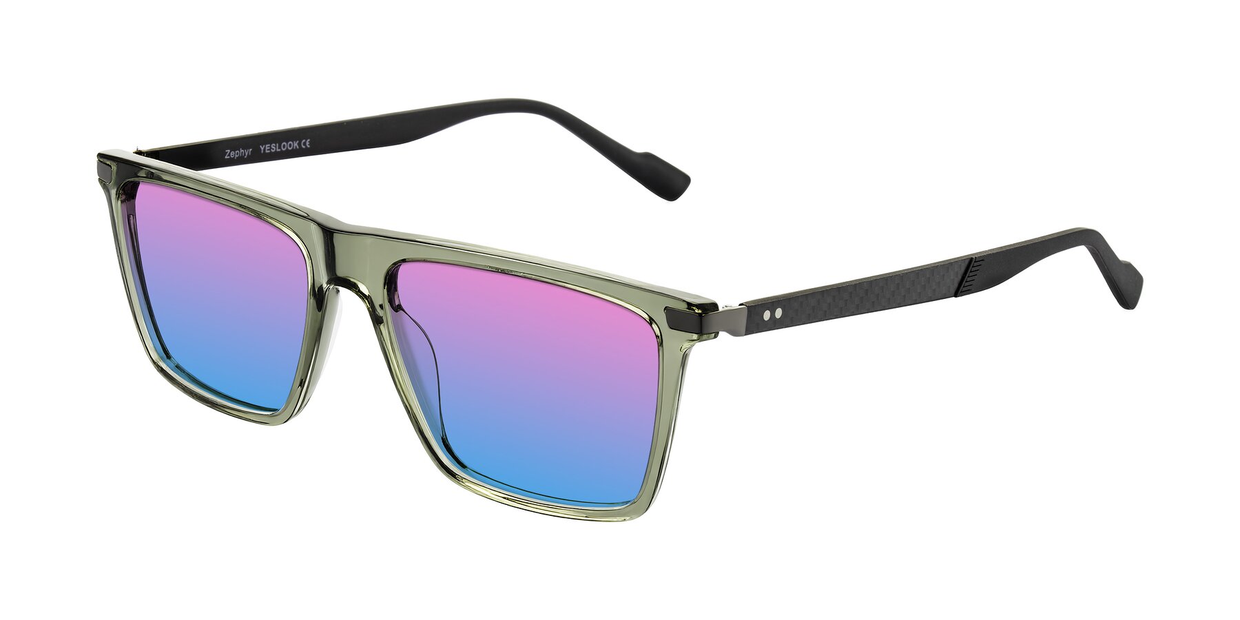 Angle of Zephyr in Transparent Green/Black with Pink / Blue Gradient Lenses