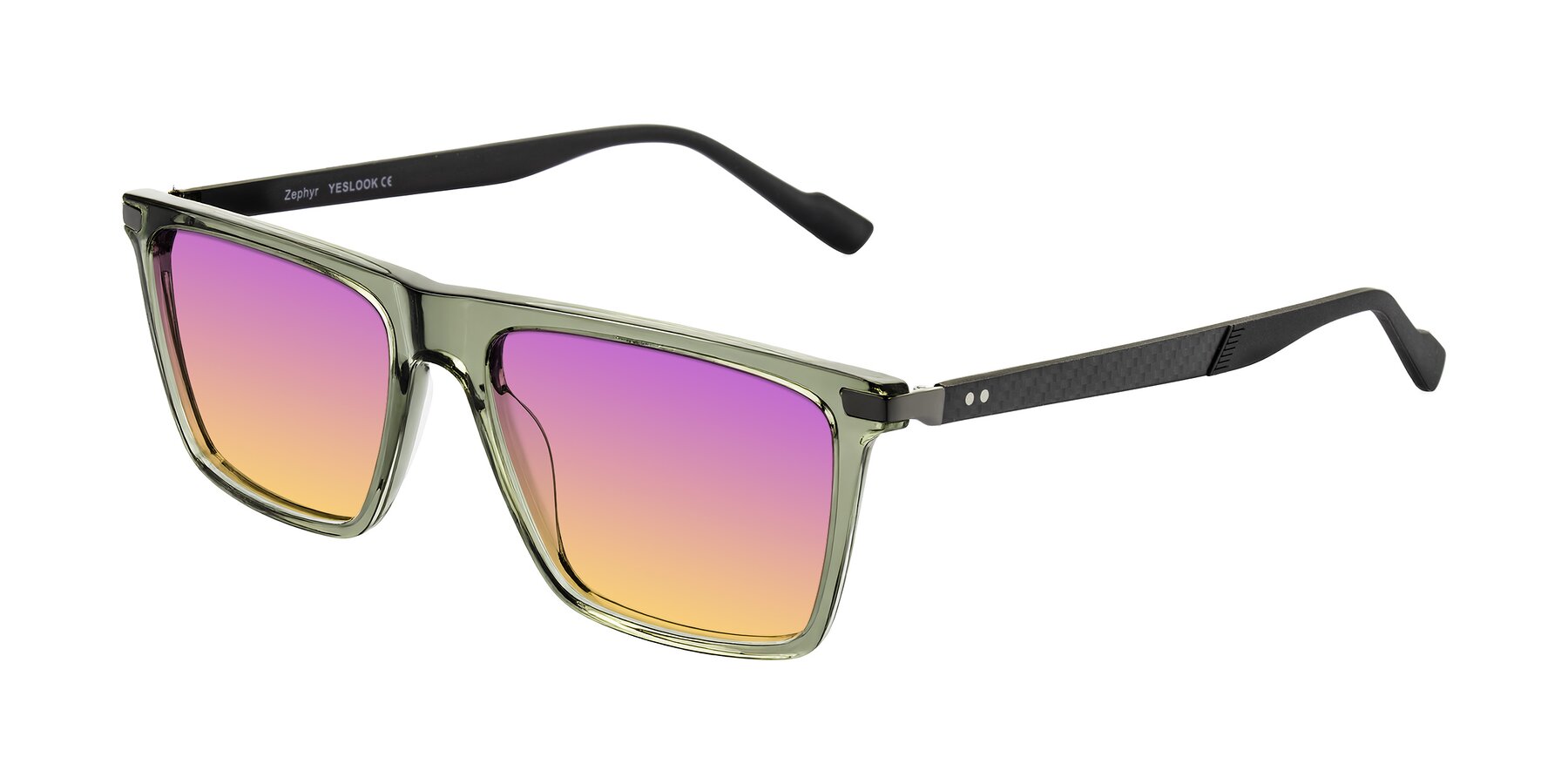 Angle of Zephyr in Transparent Green/Black with Purple / Yellow Gradient Lenses
