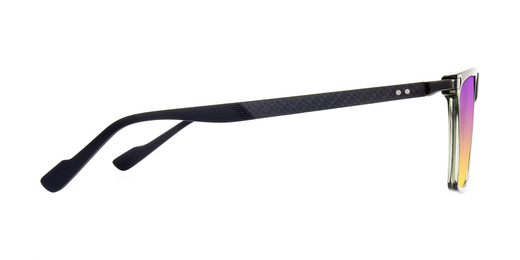 Side of Zephyr in Transparent Green/Black with Purple / Yellow Gradient Lenses