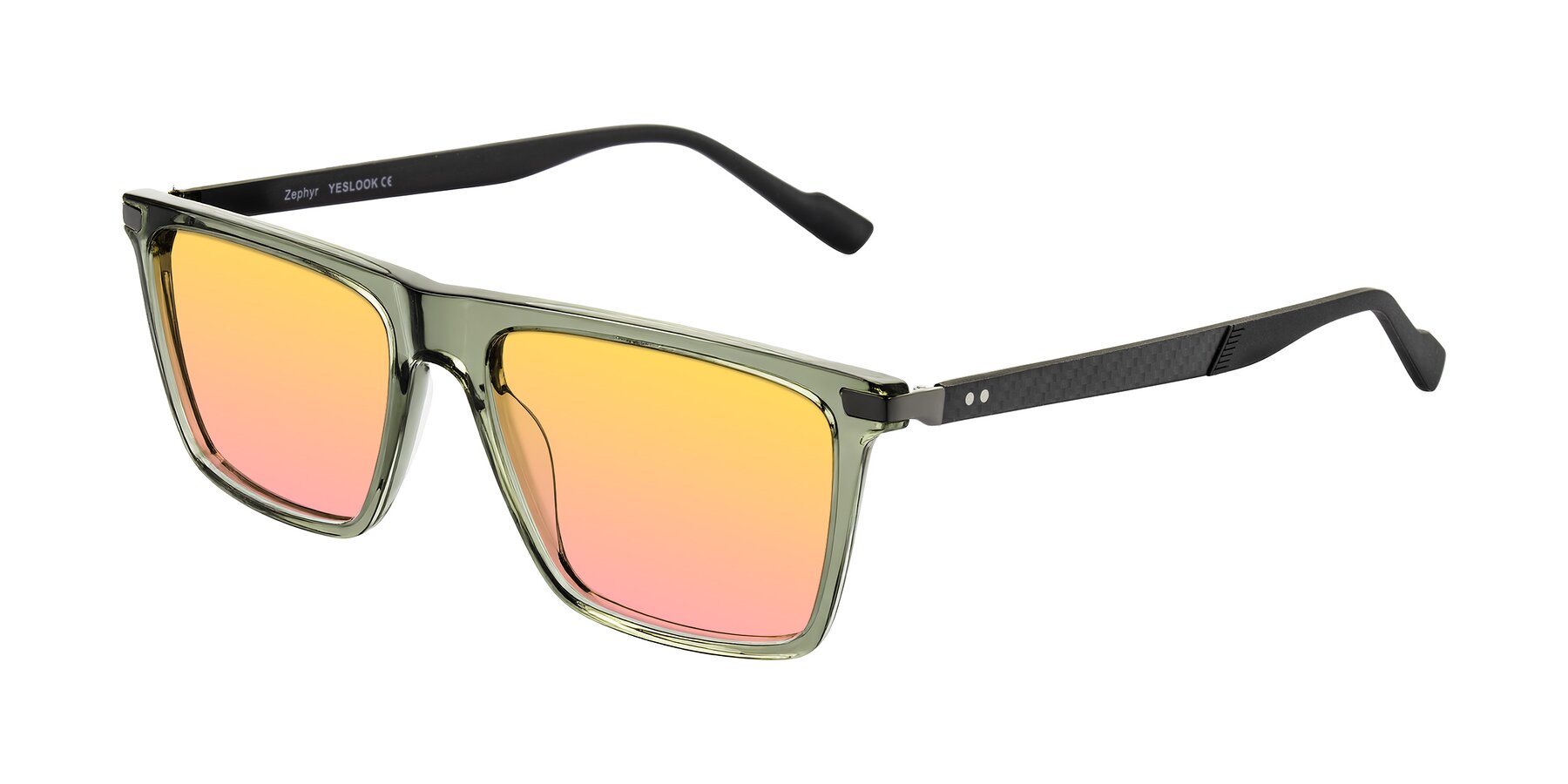 Angle of Zephyr in Transparent Green/Black with Yellow / Pink Gradient Lenses