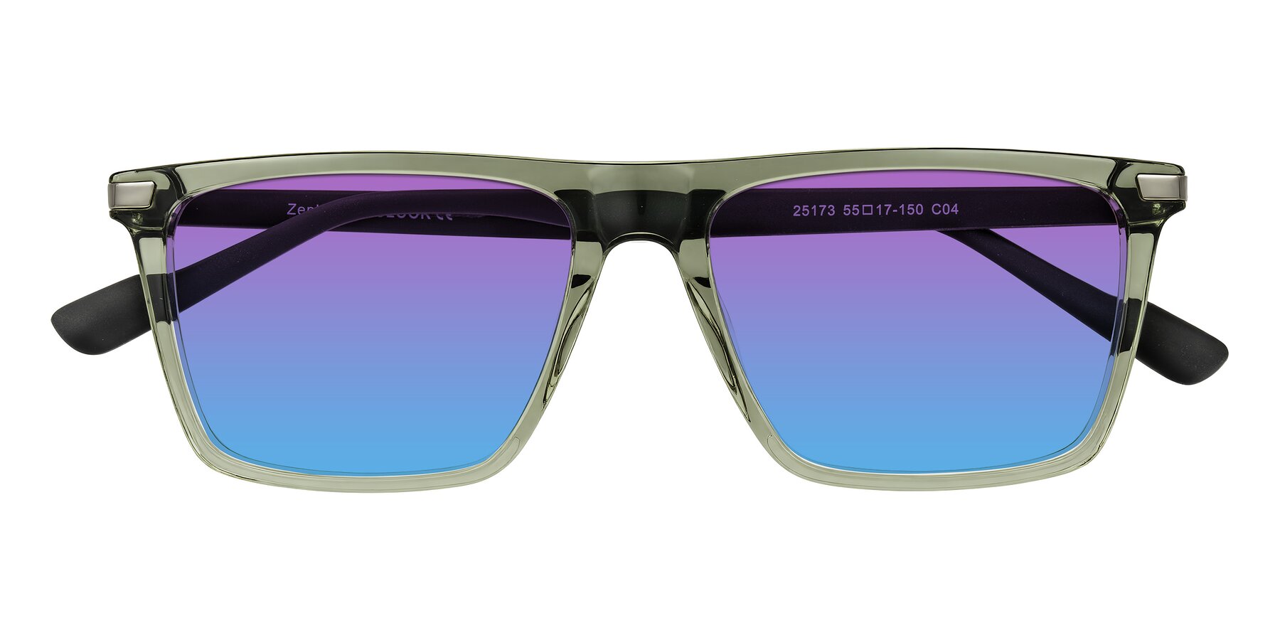 Folded Front of Zephyr in Transparent Green/Black with Purple / Blue Gradient Lenses