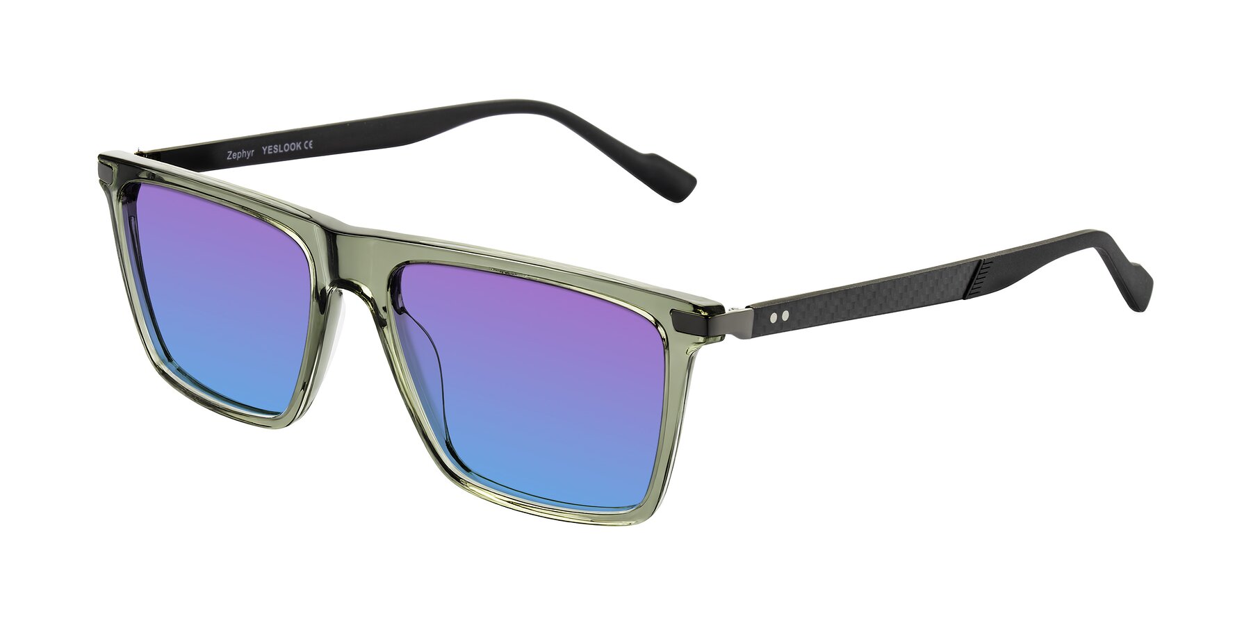Angle of Zephyr in Transparent Green/Black with Purple / Blue Gradient Lenses