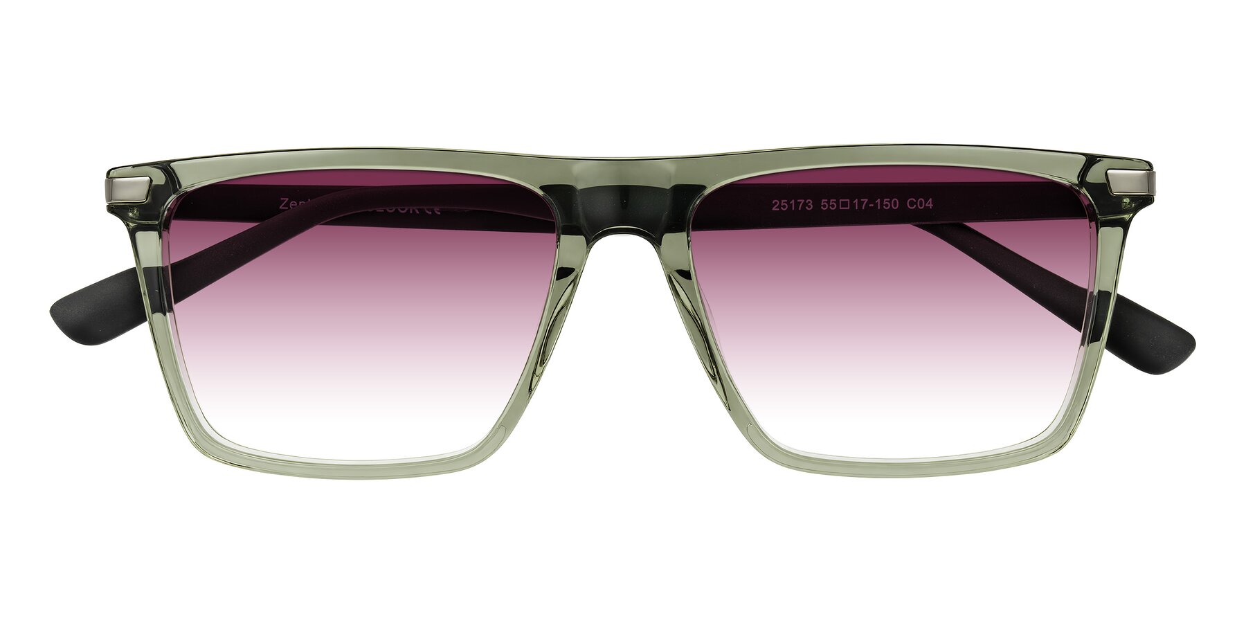 Folded Front of Zephyr in Transparent Green/Black with Wine Gradient Lenses