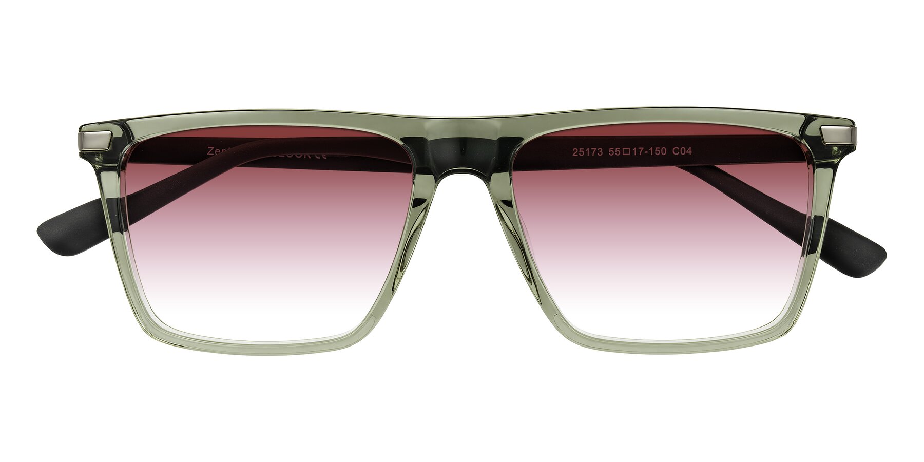 Folded Front of Zephyr in Transparent Green/Black with Garnet Gradient Lenses